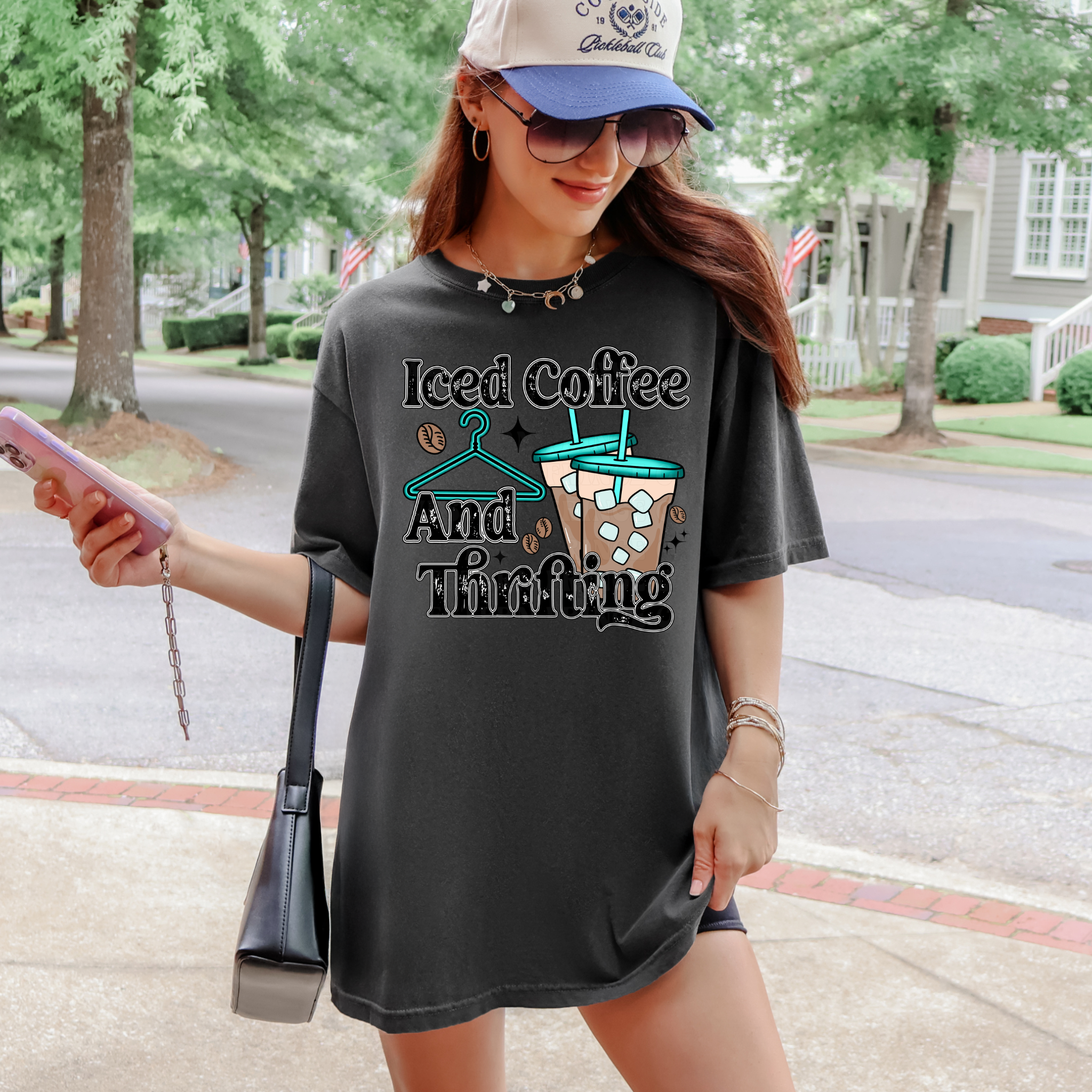 Iced Coffee And Thrifting T-Shirt Graphic | Crewneck |