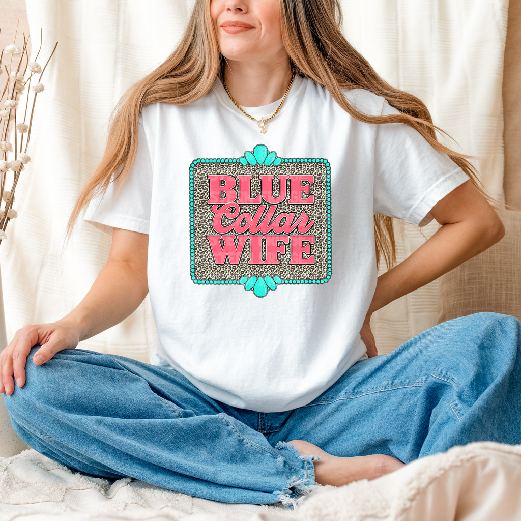 Blue Collar Wife Graphic T-Shirt | Crewneck |Leopard Print