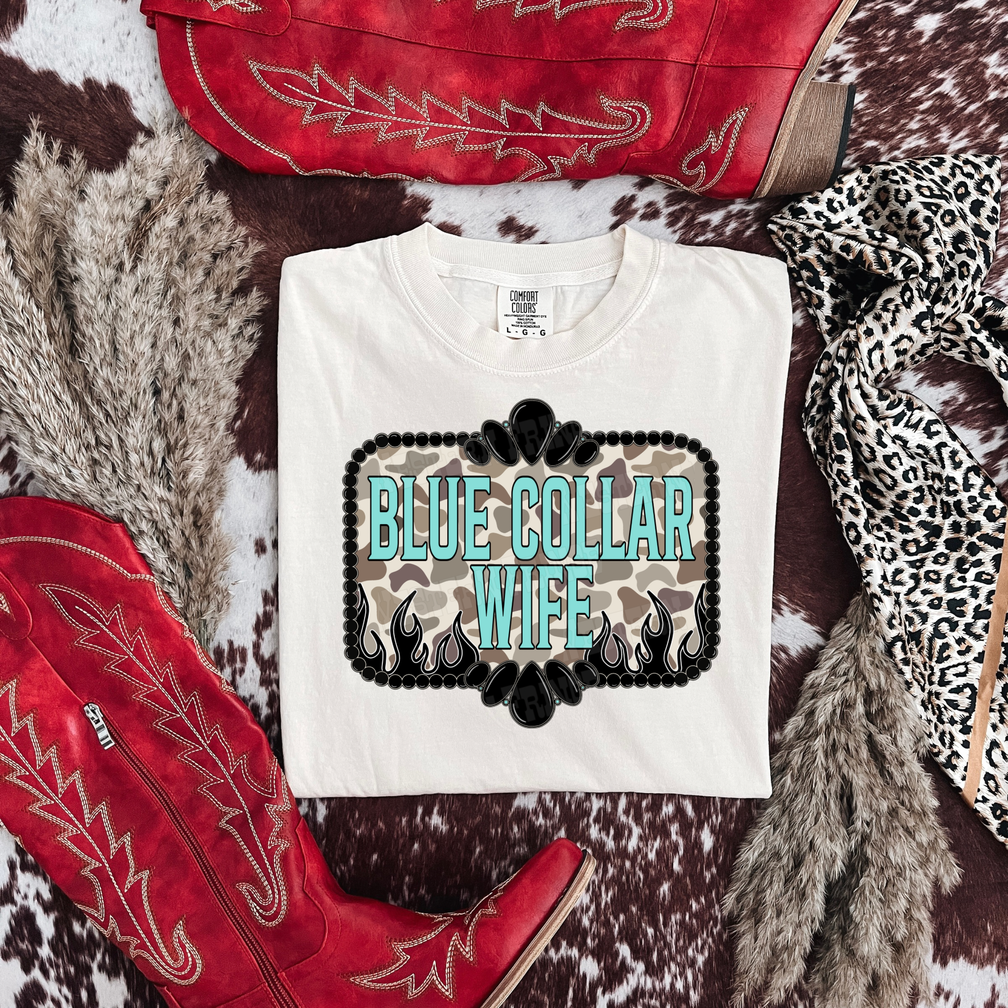 Blue Collar Wife Duck Camo Graphic T-Shirt | Crewneck