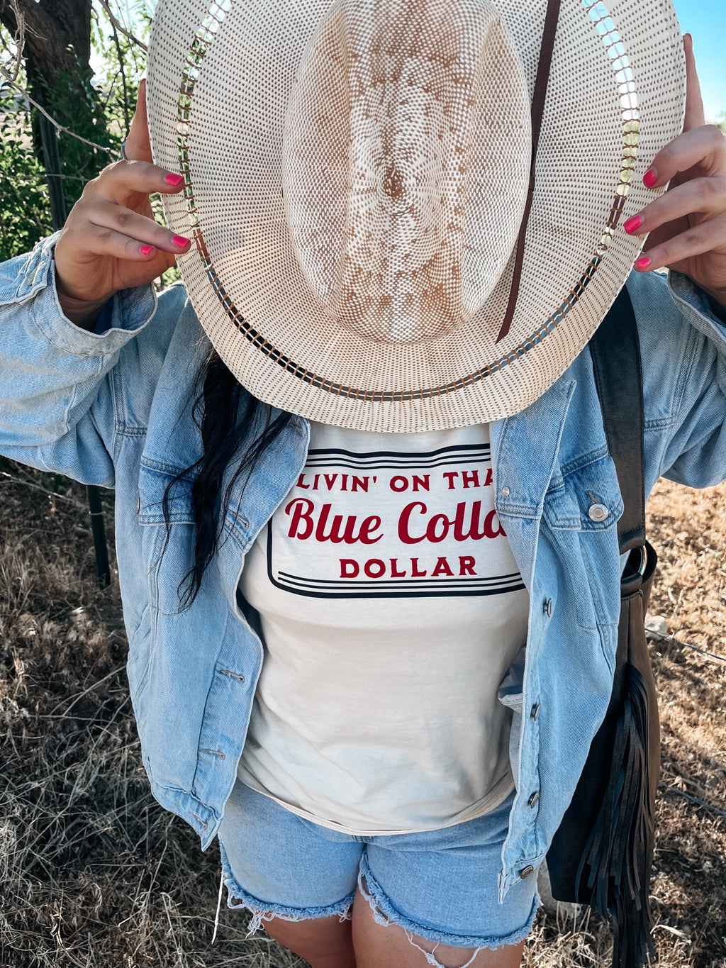 Livin' On That Blue Collar Dollar Graphic T-Shirt | Crewneck | Red Version