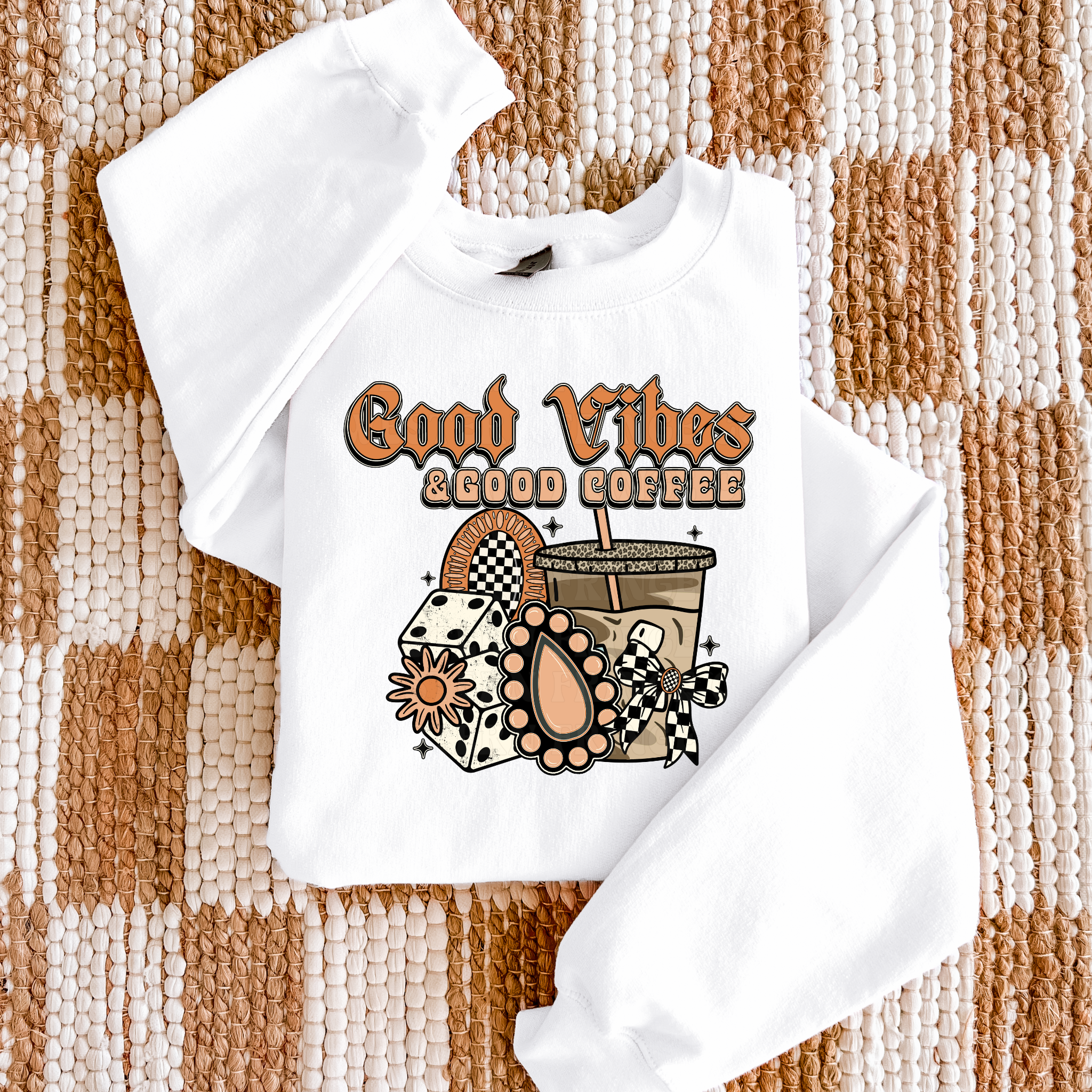 Good Vibes And Good Coffee Graphic T-Shirt | Crewneck | Peach Version