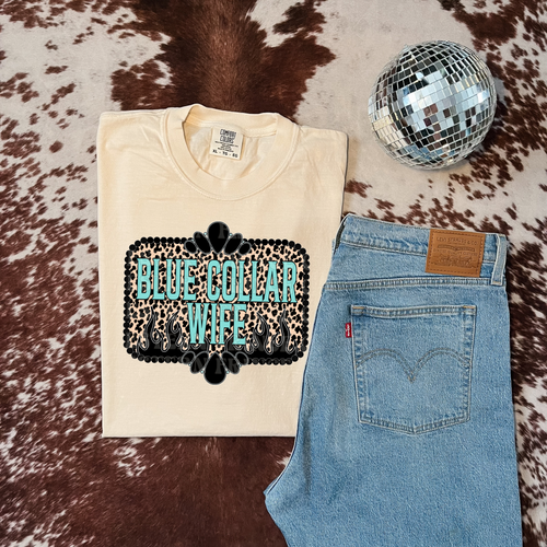 Blue Collar Wife Leopard Graphic T-Shirt | Crewneck