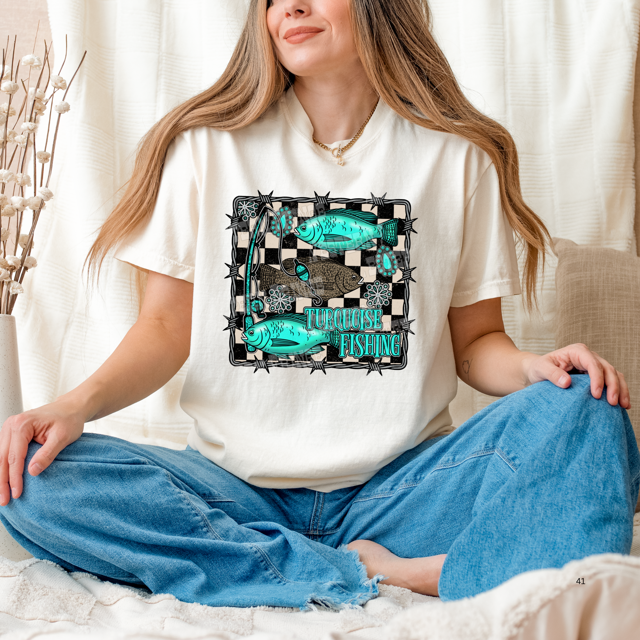Turquoise Fishing Graphic T-Shirt | Crewneck