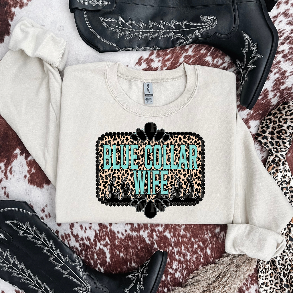 Blue Collar Wife Leopard Graphic T-Shirt | Crewneck