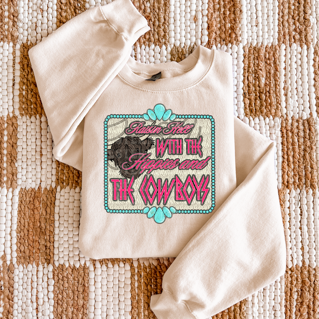 Raisin' Hell With The Hippies And The Cowboys Graphic T-Shirt | Crewneck