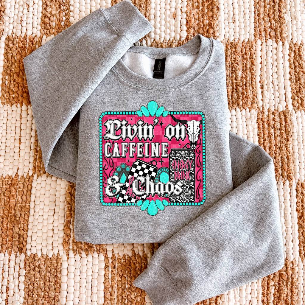 Livin' On Caffeine & Chaos Graphic T-Shirt | Caffeine & Chaos Crewneck