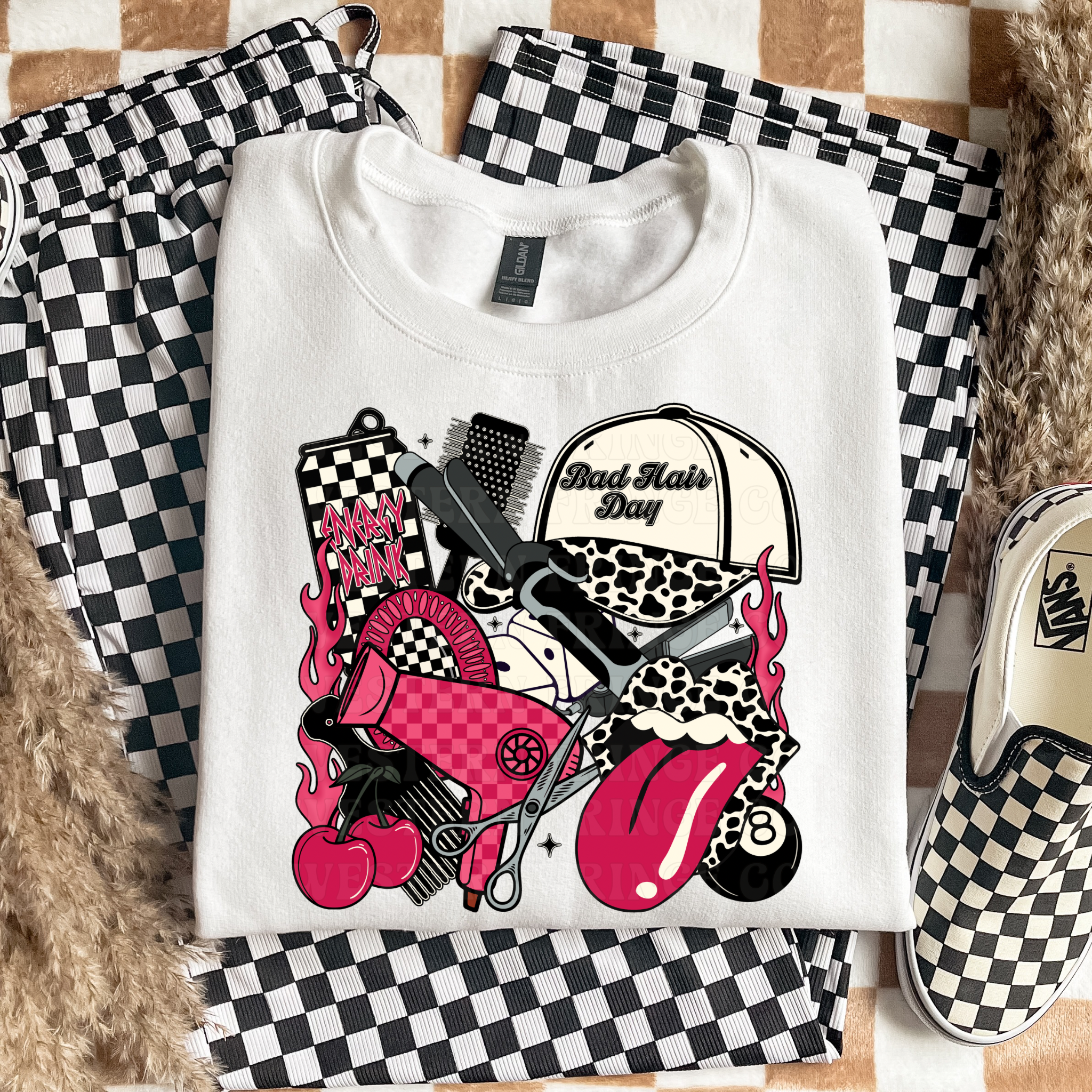 Hot Pink Hairstylist Graphic T-Shirt | Crewneck | Cow Print Version