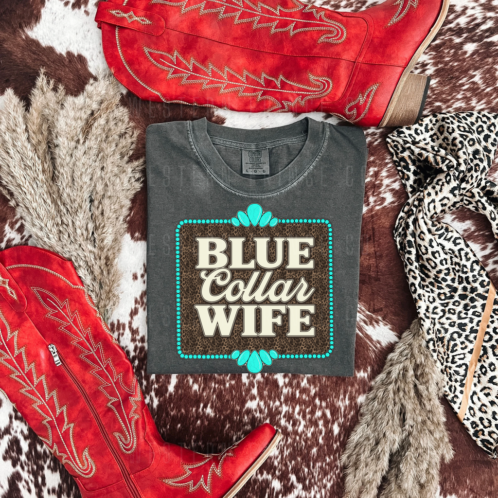 Blue Collar Wife Graphic T-Shirt | Crewneck | Leopard Print