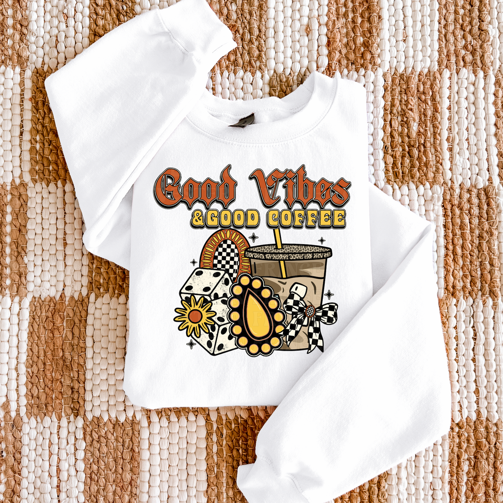 Retro Good Vibes & Good Coffee T- Shirt Graphic T-Shirt | Good Vibes & Good Coffee Crewneck