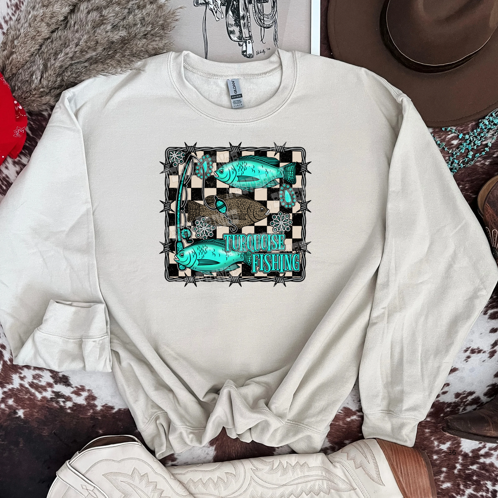 Turquoise Fishing Graphic T-Shirt | Crewneck