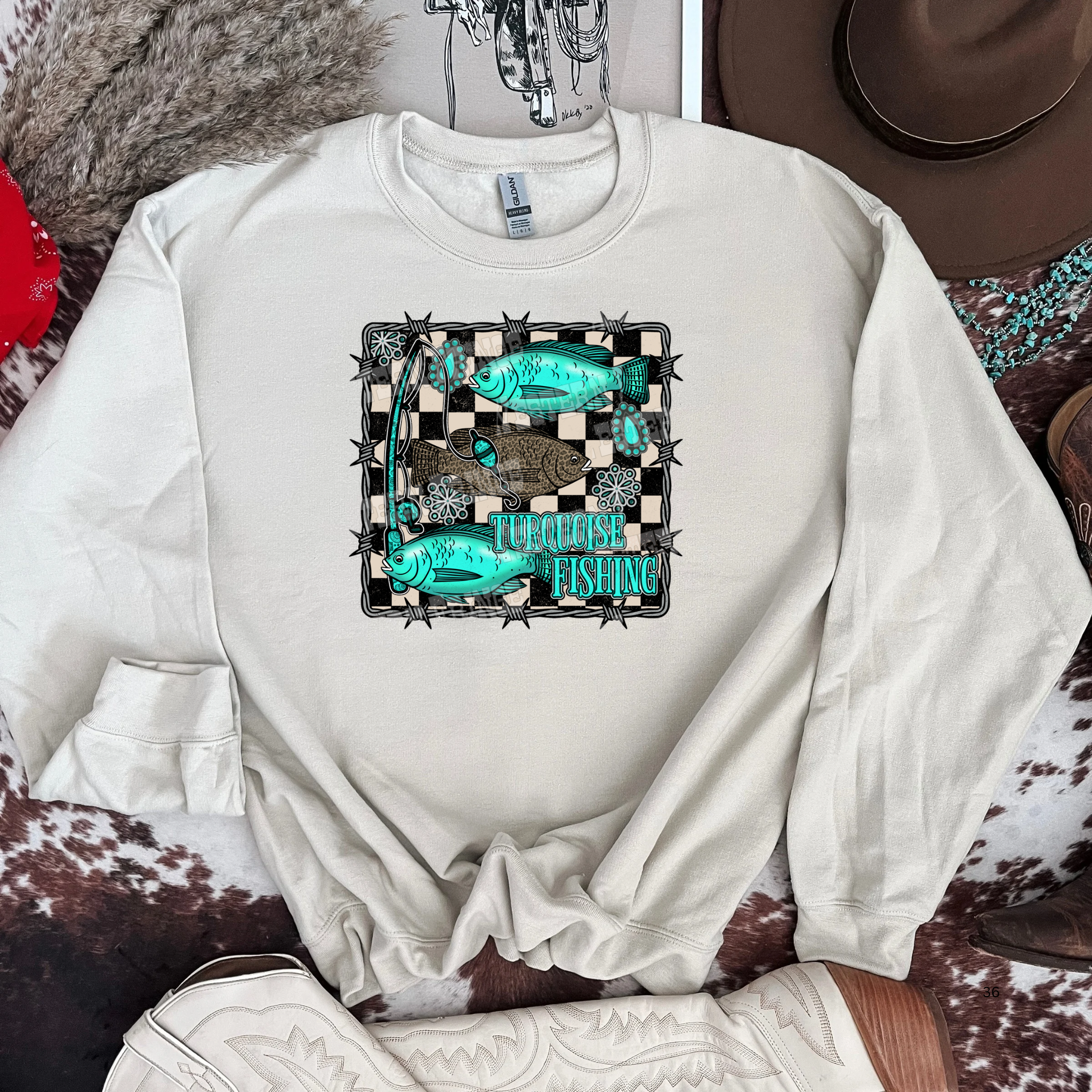 Turquoise Fishing Graphic T-Shirt | Crewneck