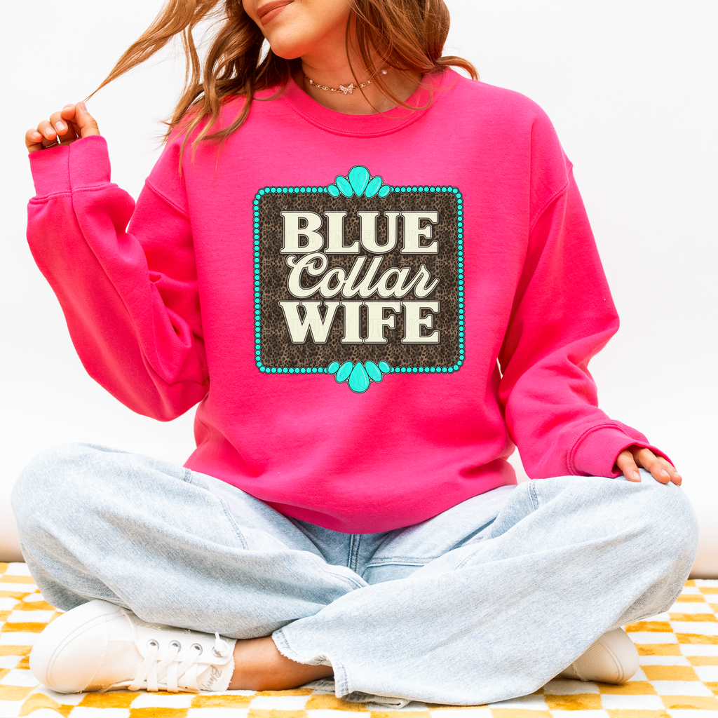 Blue Collar Wife Graphic T-Shirt | Crewneck | Leopard Print