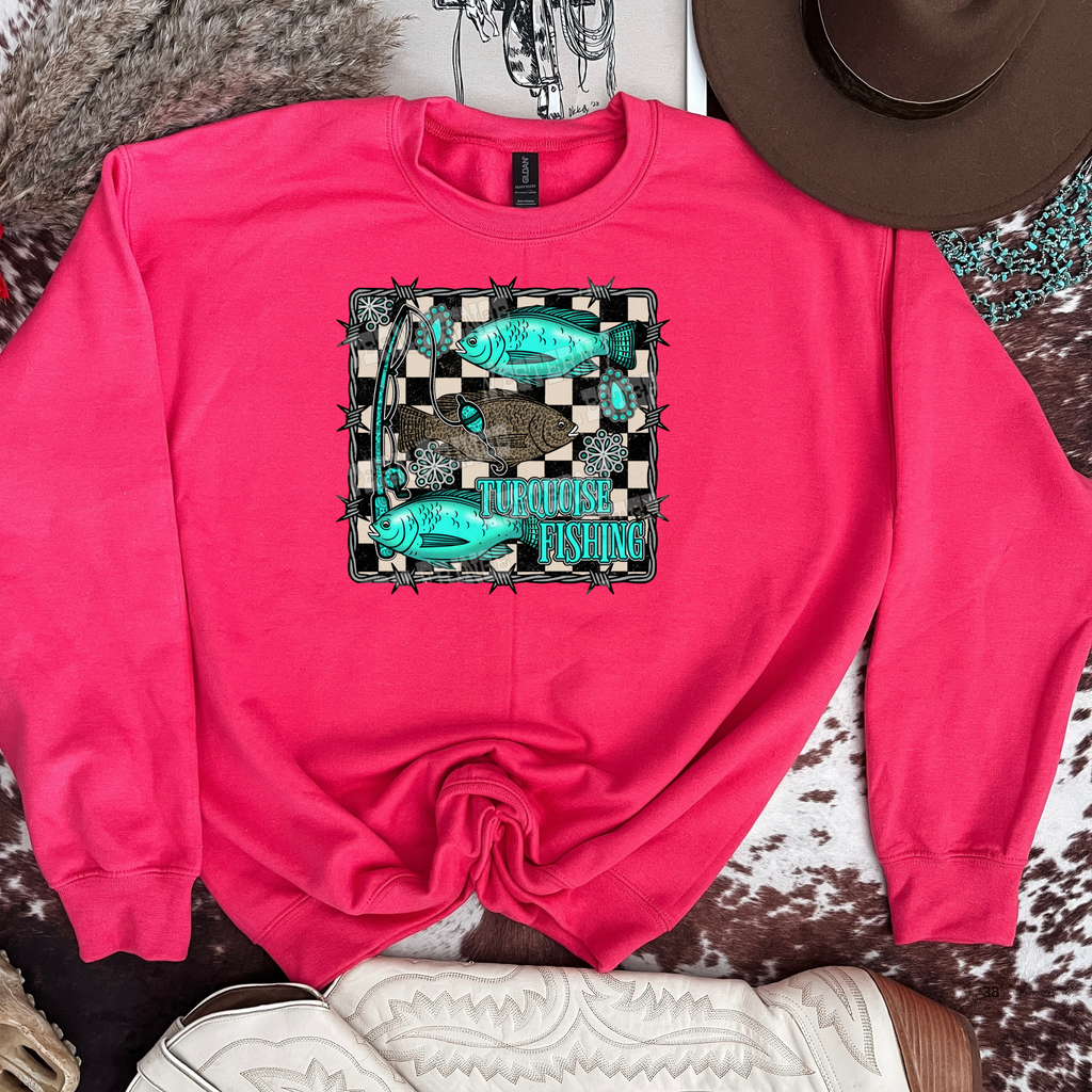 Turquoise Fishing Graphic T-Shirt | Crewneck