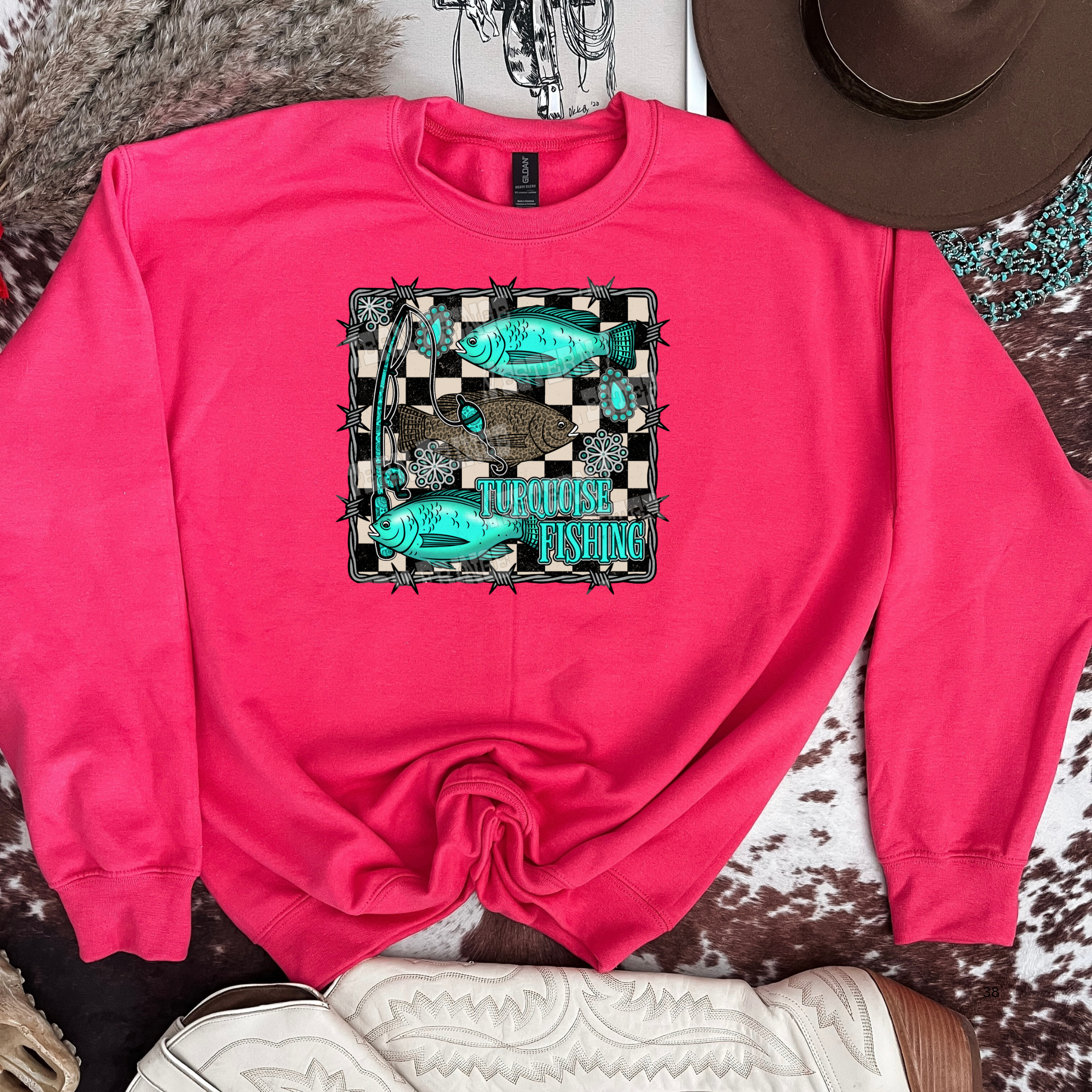 Turquoise Fishing Graphic T-Shirt | Crewneck