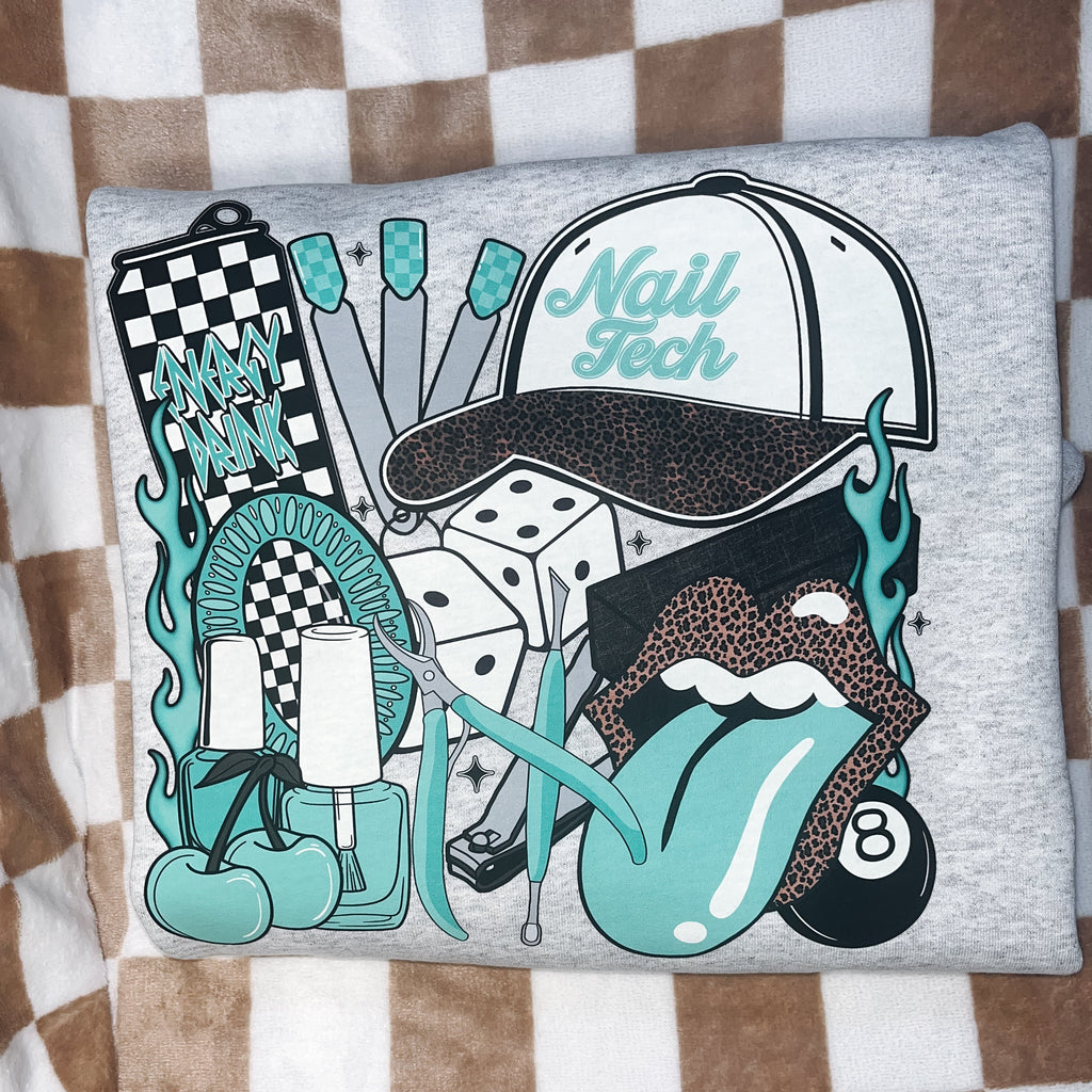 Nail Tech T-Shirt Graphic | Crewneck | Turquoise Version