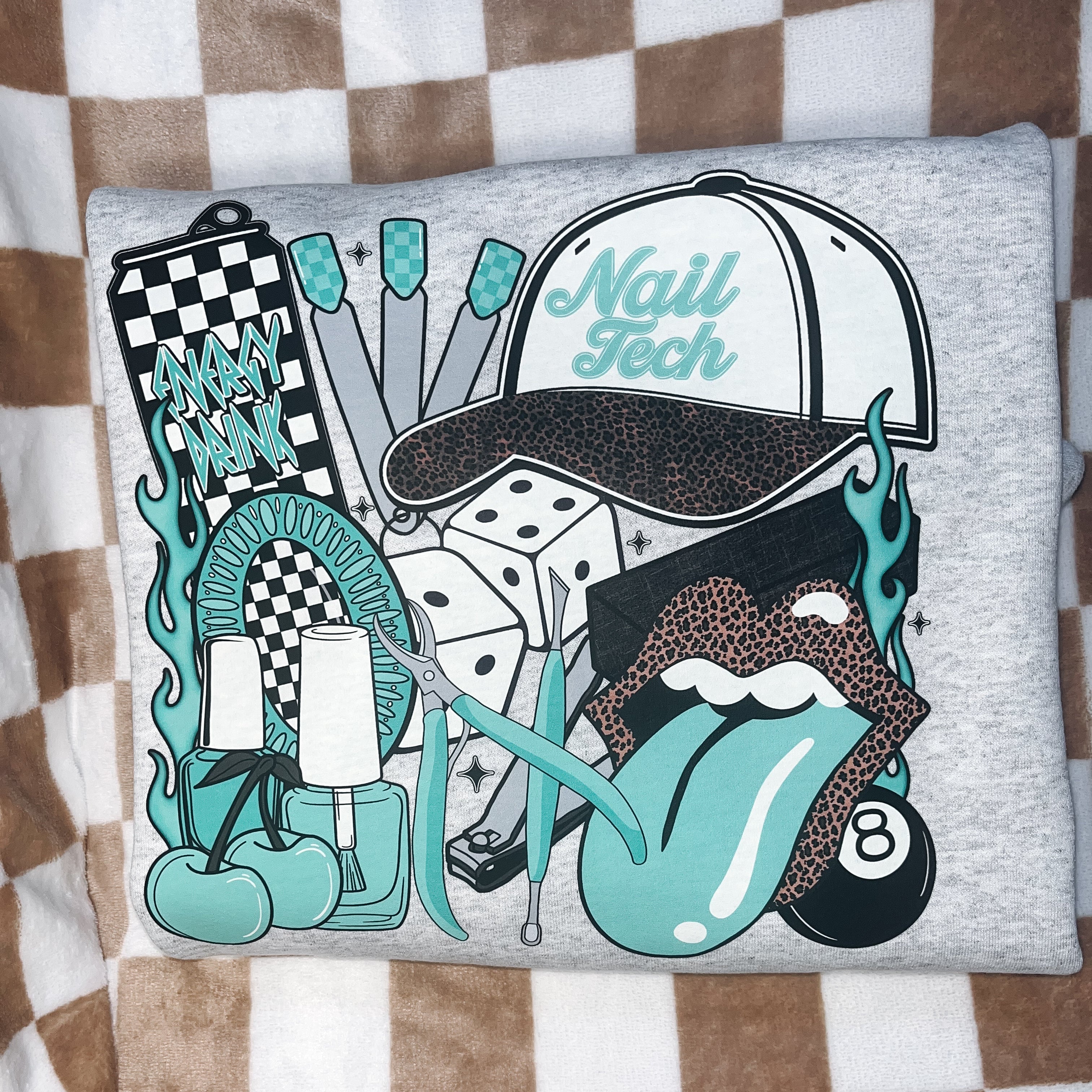 Nail Tech T-Shirt Graphic | Crewneck | Turquoise Version