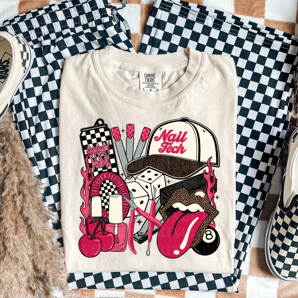 Nail Tech T-Shirt Graphic | Crewneck | Hot Pink Version