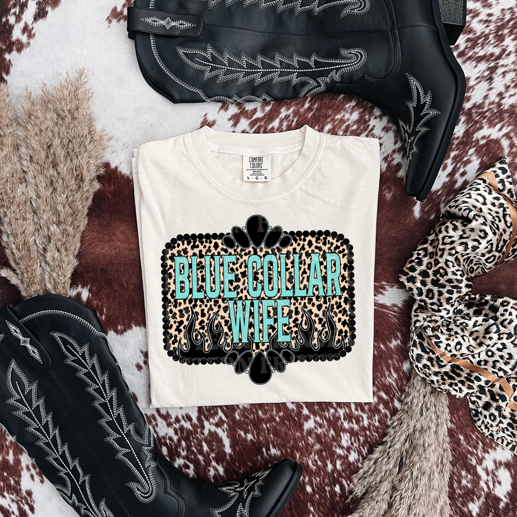 Blue Collar Wife Leopard Graphic T-Shirt | Crewneck
