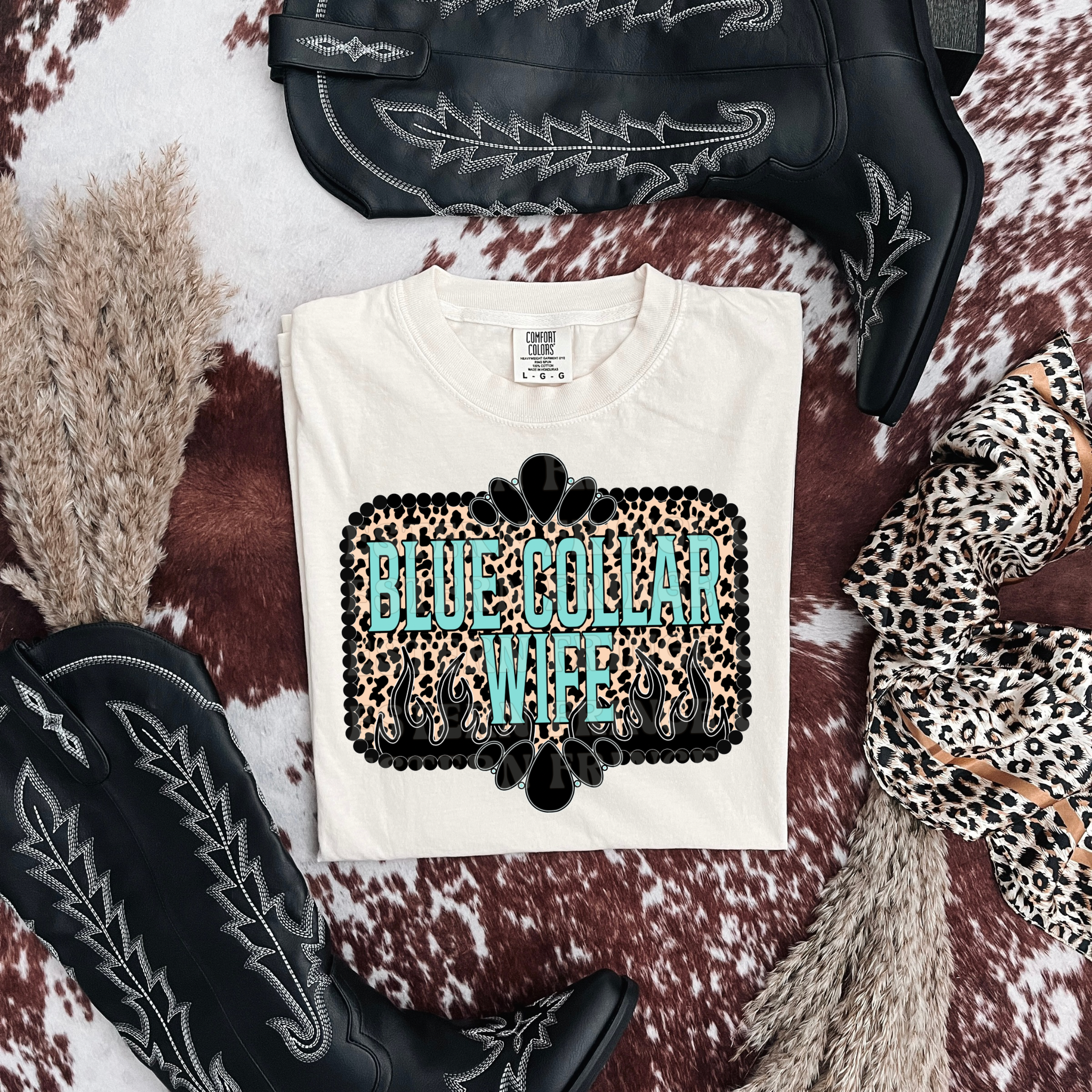 Blue Collar Wife Leopard Graphic T-Shirt | Crewneck