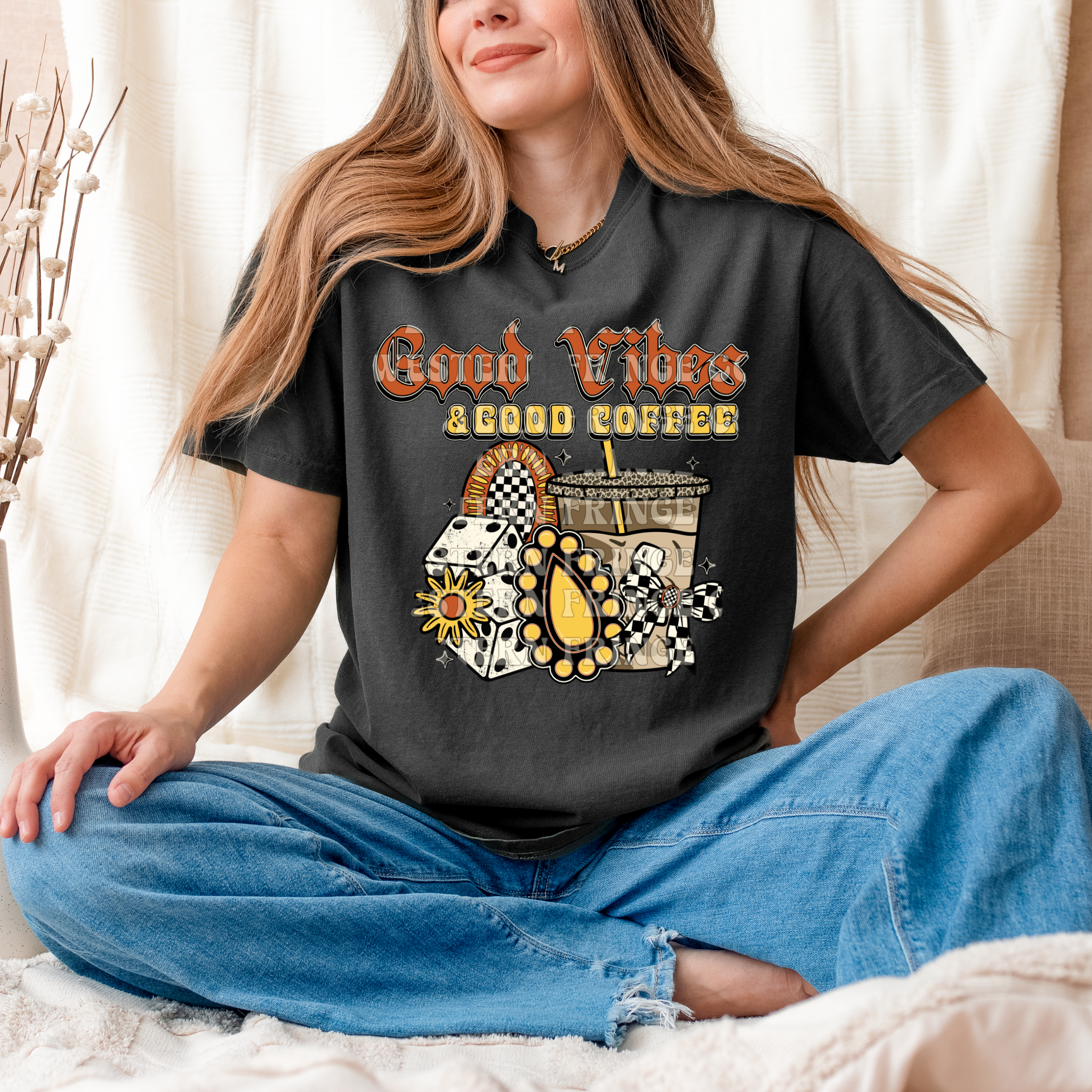 Retro Good Vibes & Good Coffee T- Shirt Graphic T-Shirt | Good Vibes & Good Coffee Crewneck