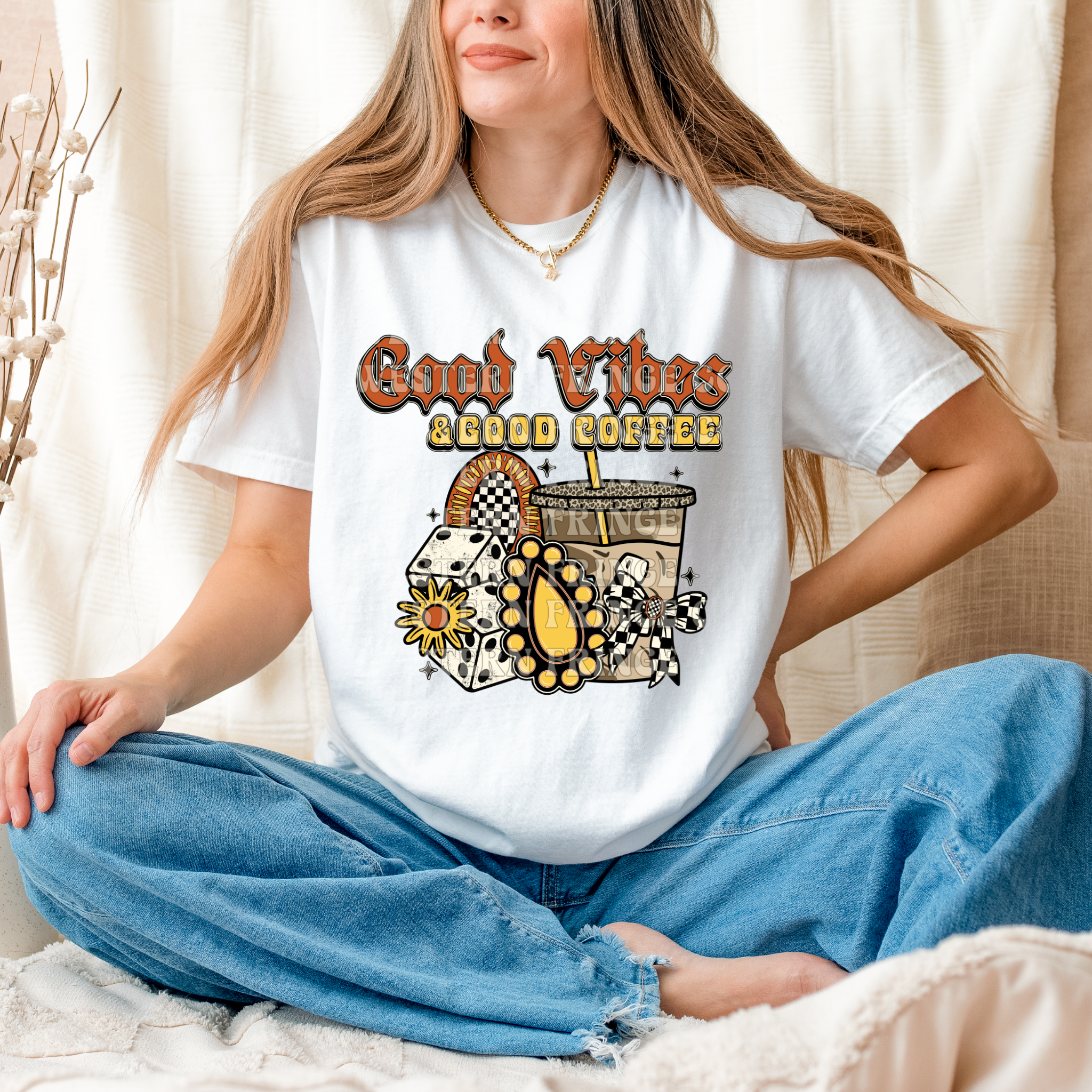 Retro Good Vibes & Good Coffee T- Shirt Graphic T-Shirt | Good Vibes & Good Coffee Crewneck