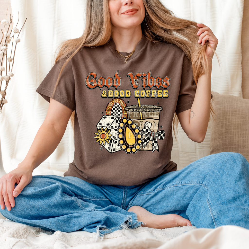 Retro Good Vibes & Good Coffee T- Shirt Graphic T-Shirt | Good Vibes & Good Coffee Crewneck