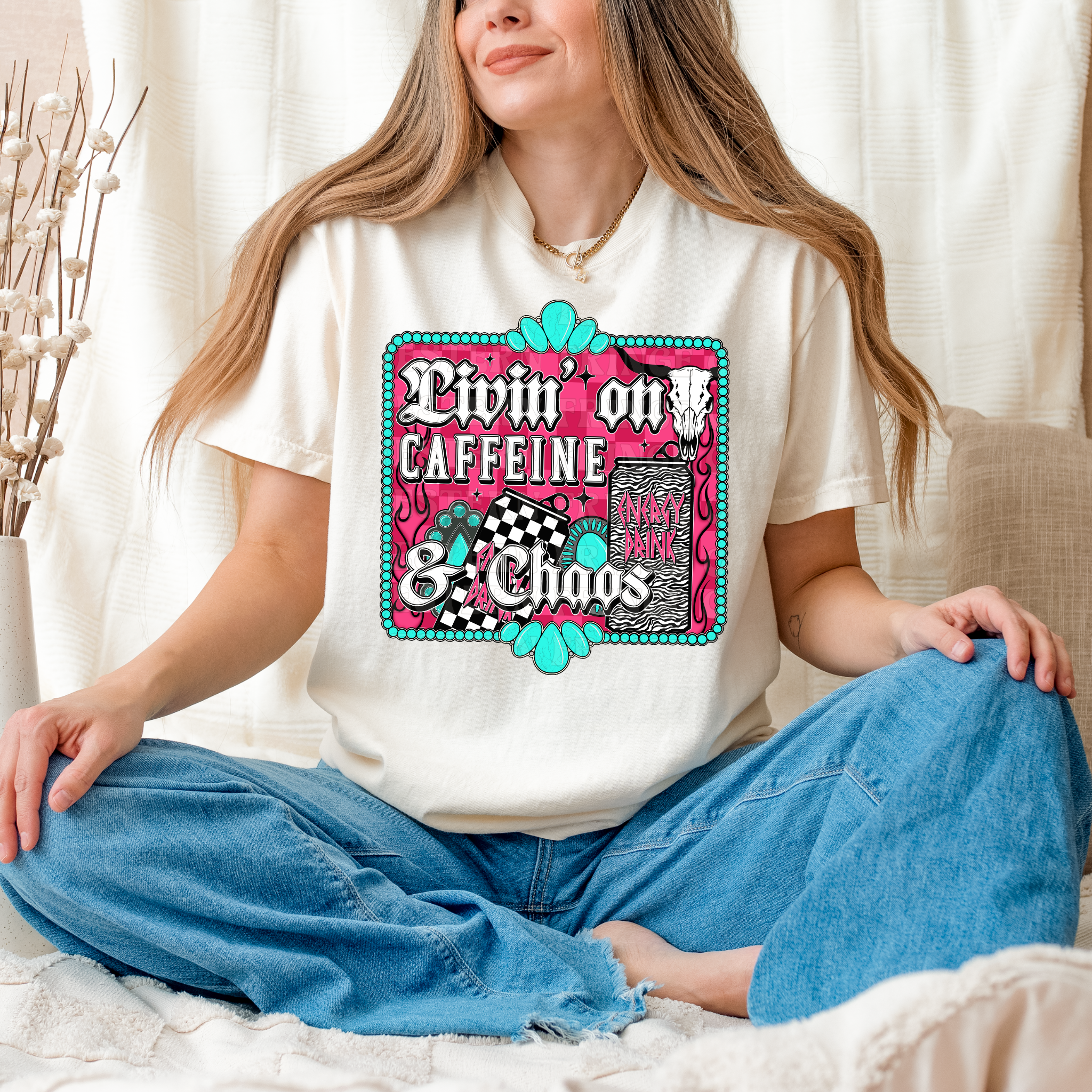 Livin' On Caffeine & Chaos Graphic T-Shirt | Caffeine & Chaos Crewneck