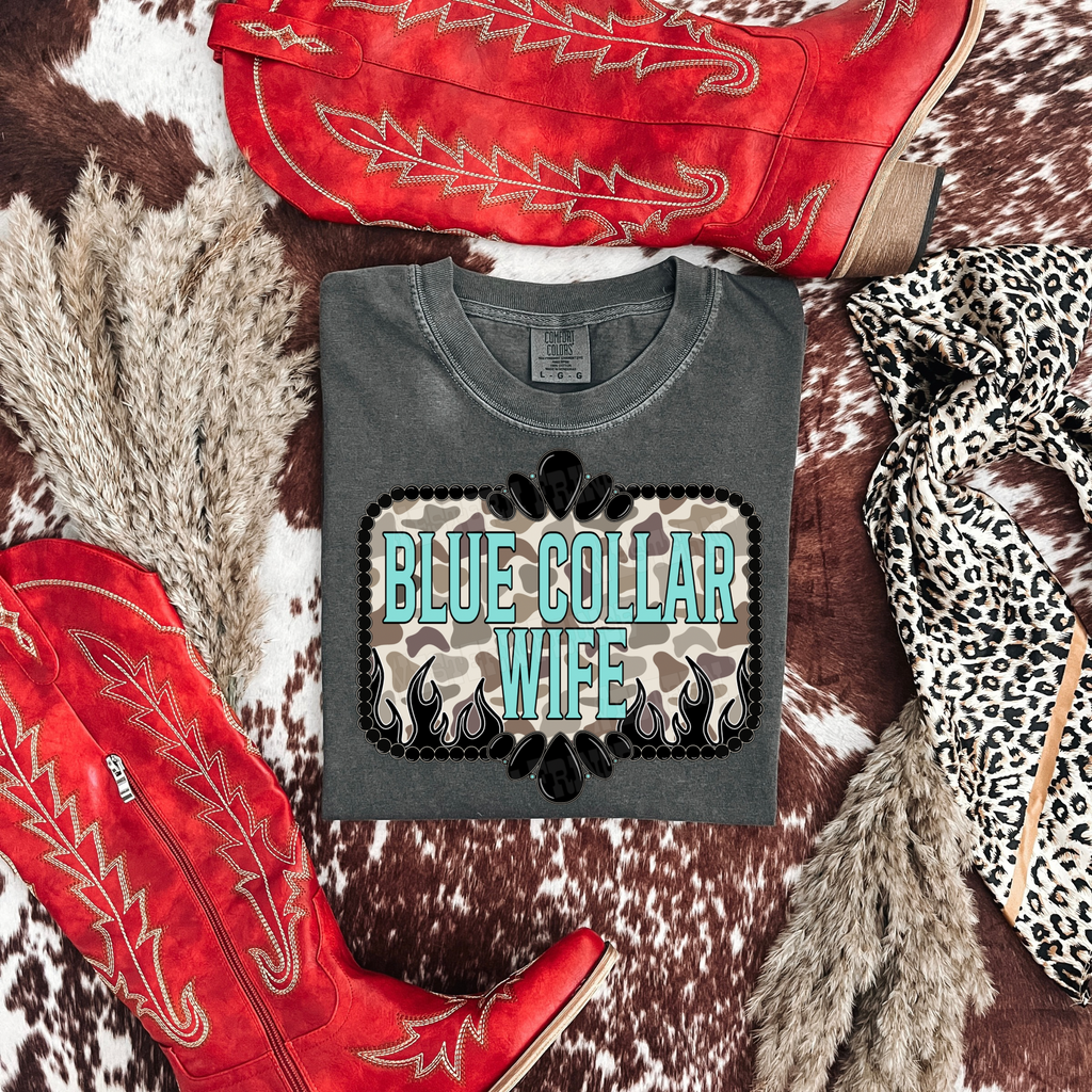 Blue Collar Wife Duck Camo Graphic T-Shirt | Crewneck