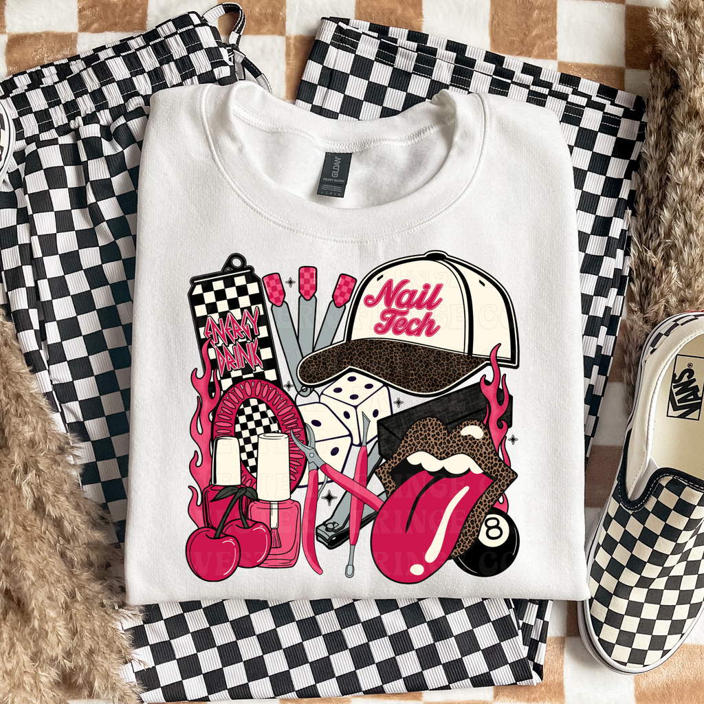 Nail Tech T-Shirt Graphic | Crewneck | Hot Pink Version