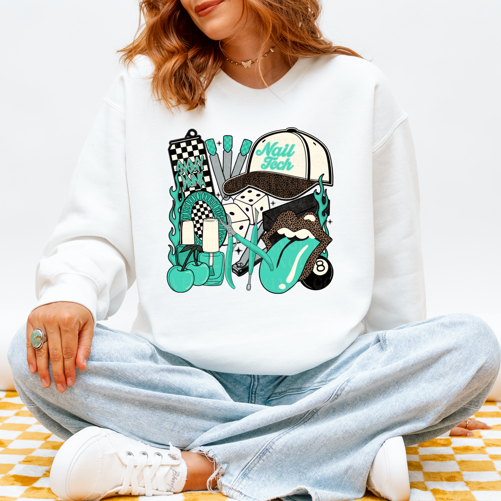 Nail Tech T-Shirt Graphic | Crewneck | Turquoise Version