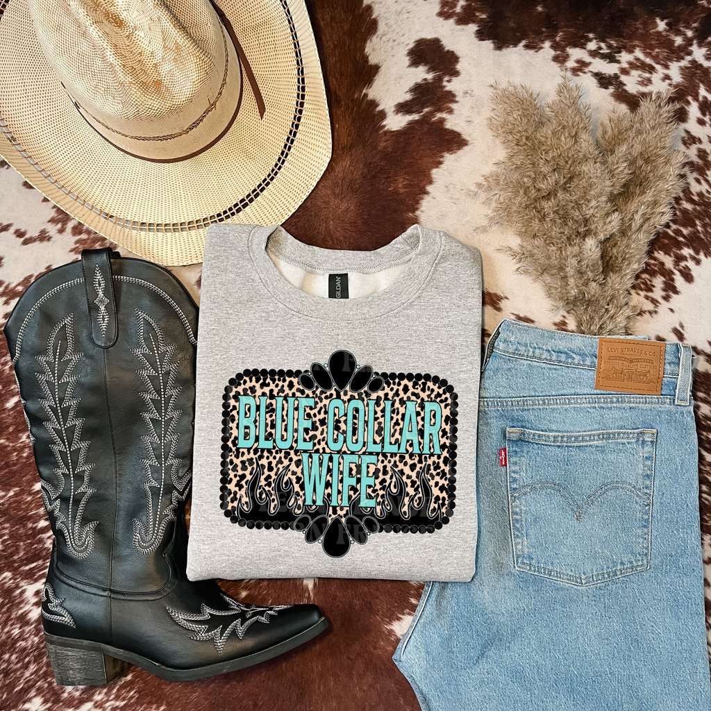 Blue Collar Wife Leopard Graphic T-Shirt | Crewneck