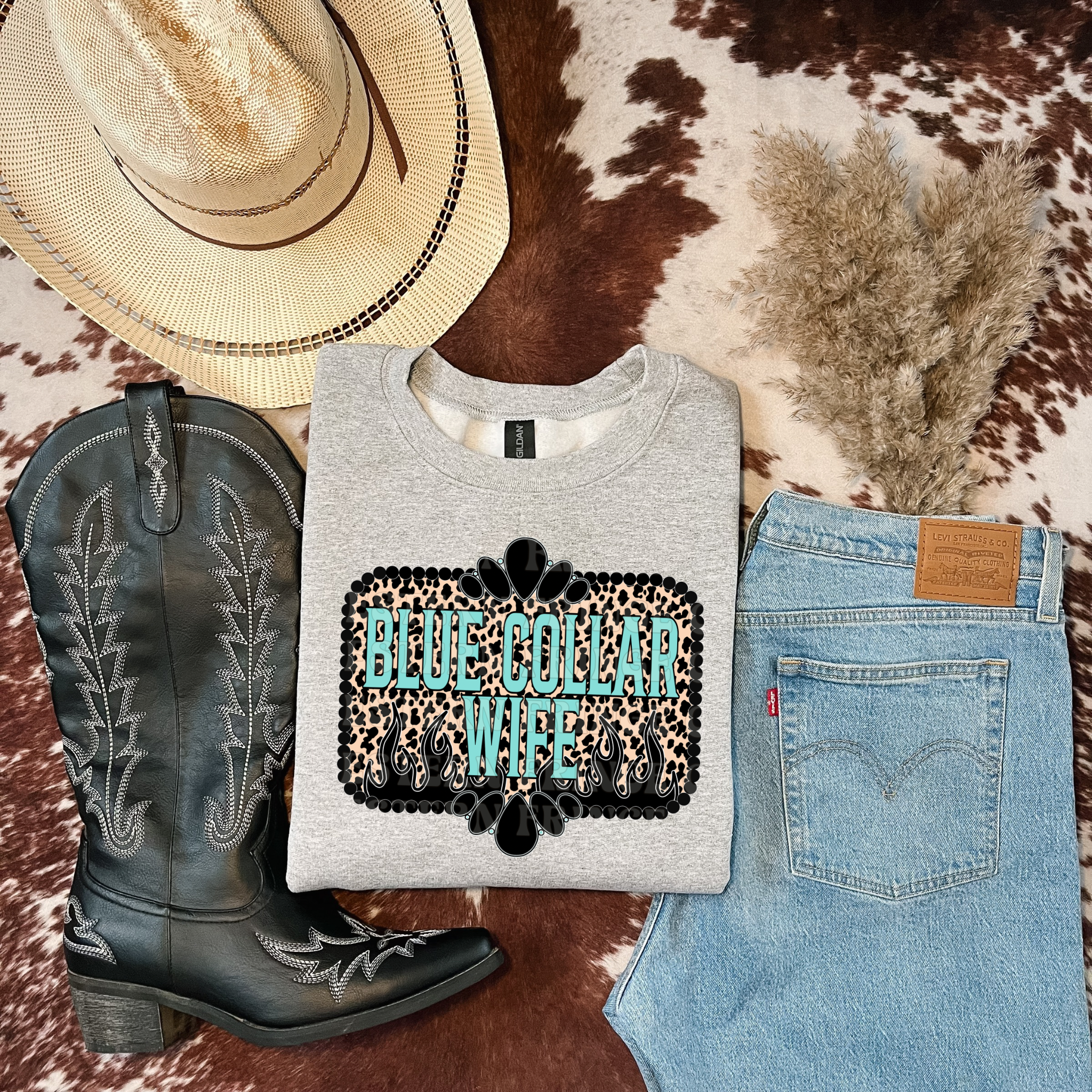 Blue Collar Wife Leopard Graphic T-Shirt | Crewneck