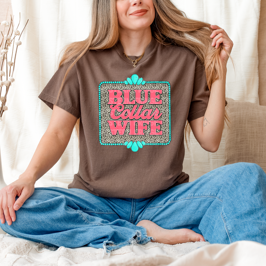 Blue Collar Wife Graphic T-Shirt | Crewneck |Leopard Print