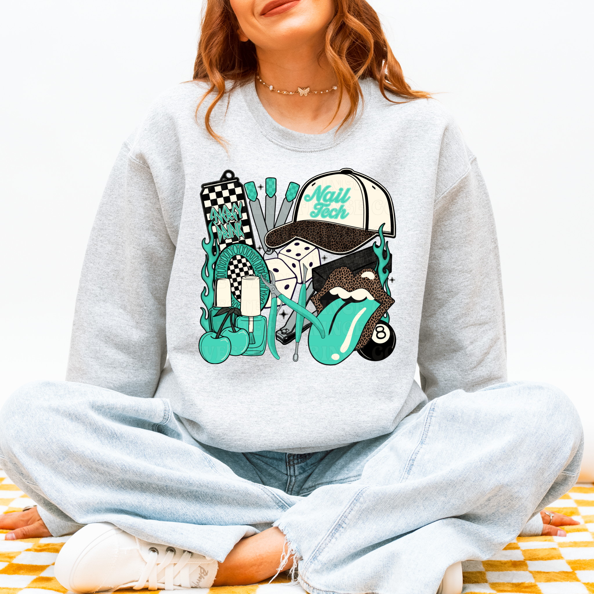 Nail Tech T-Shirt Graphic | Crewneck | Turquoise Version