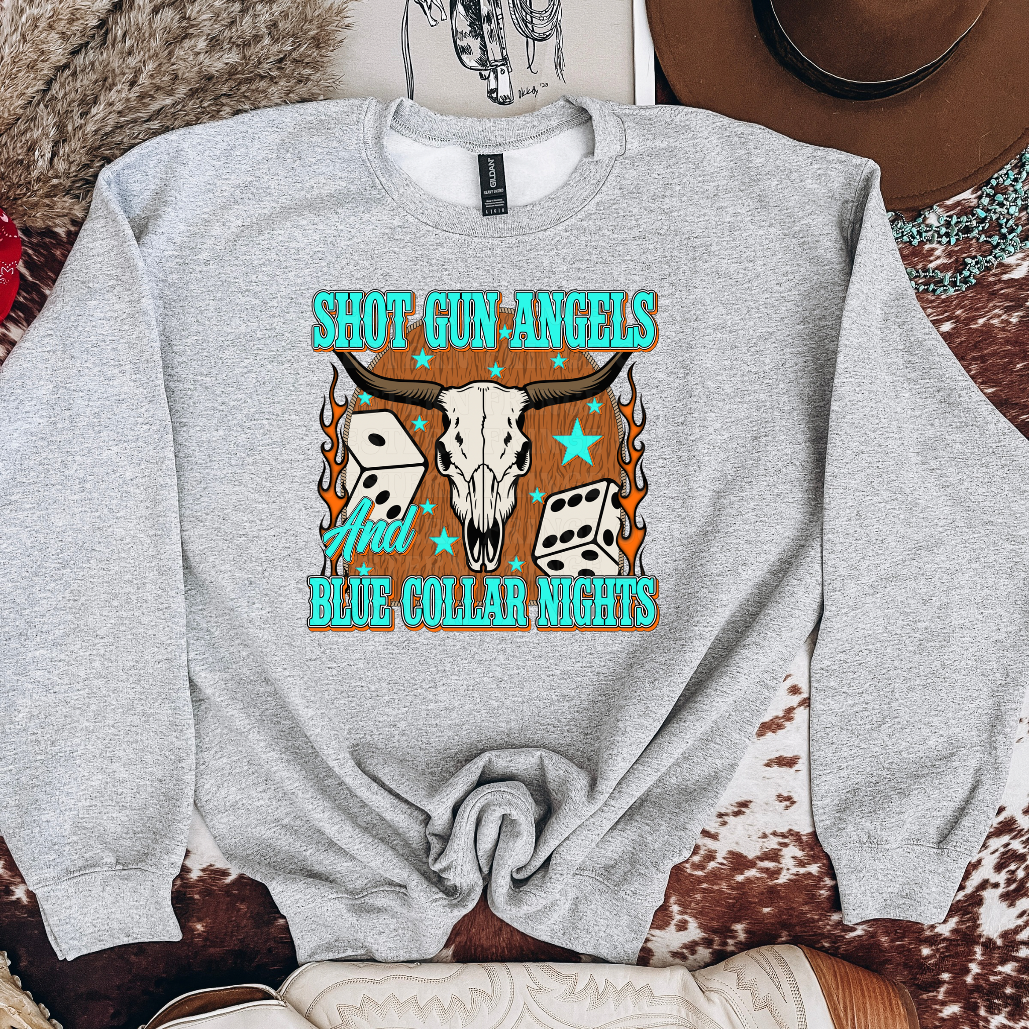 Shot Gun Angels And Blue Collar Nights T-Shirt Graphic | Crewneck