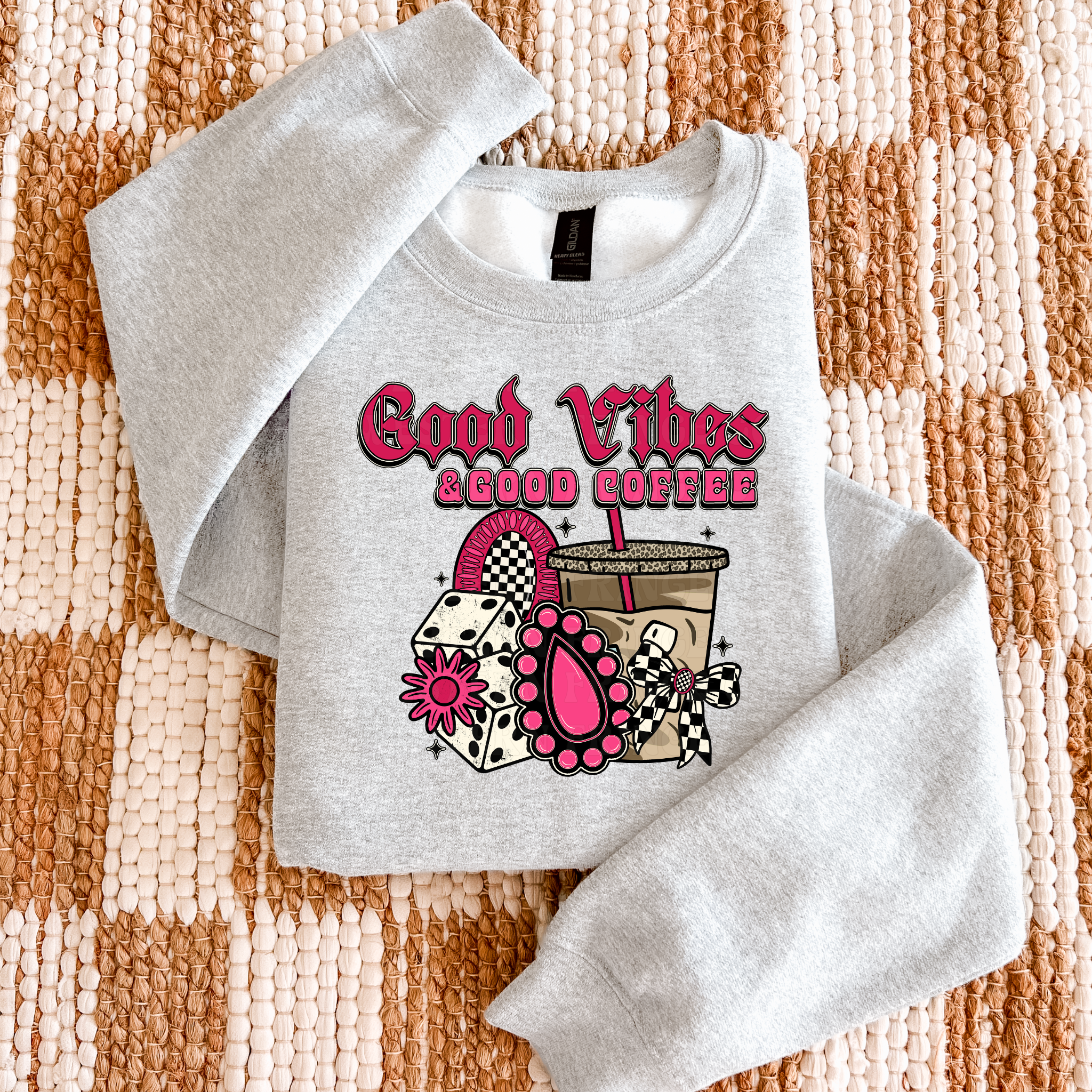 Good Vibes And Good Coffee Graphic T-Shirt | Crewneck | Hot Pink Version