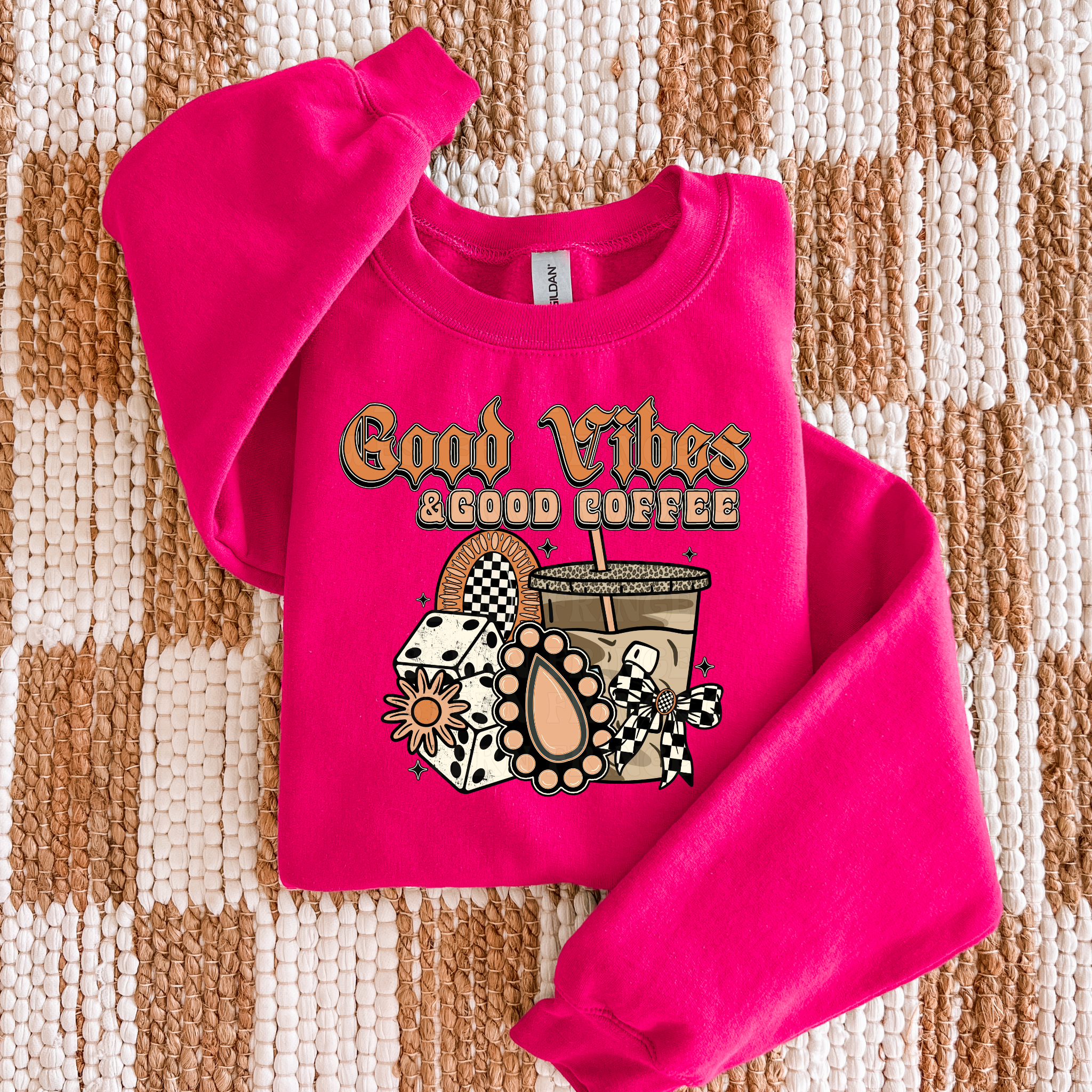 Good Vibes And Good Coffee Graphic T-Shirt | Crewneck | Peach Version