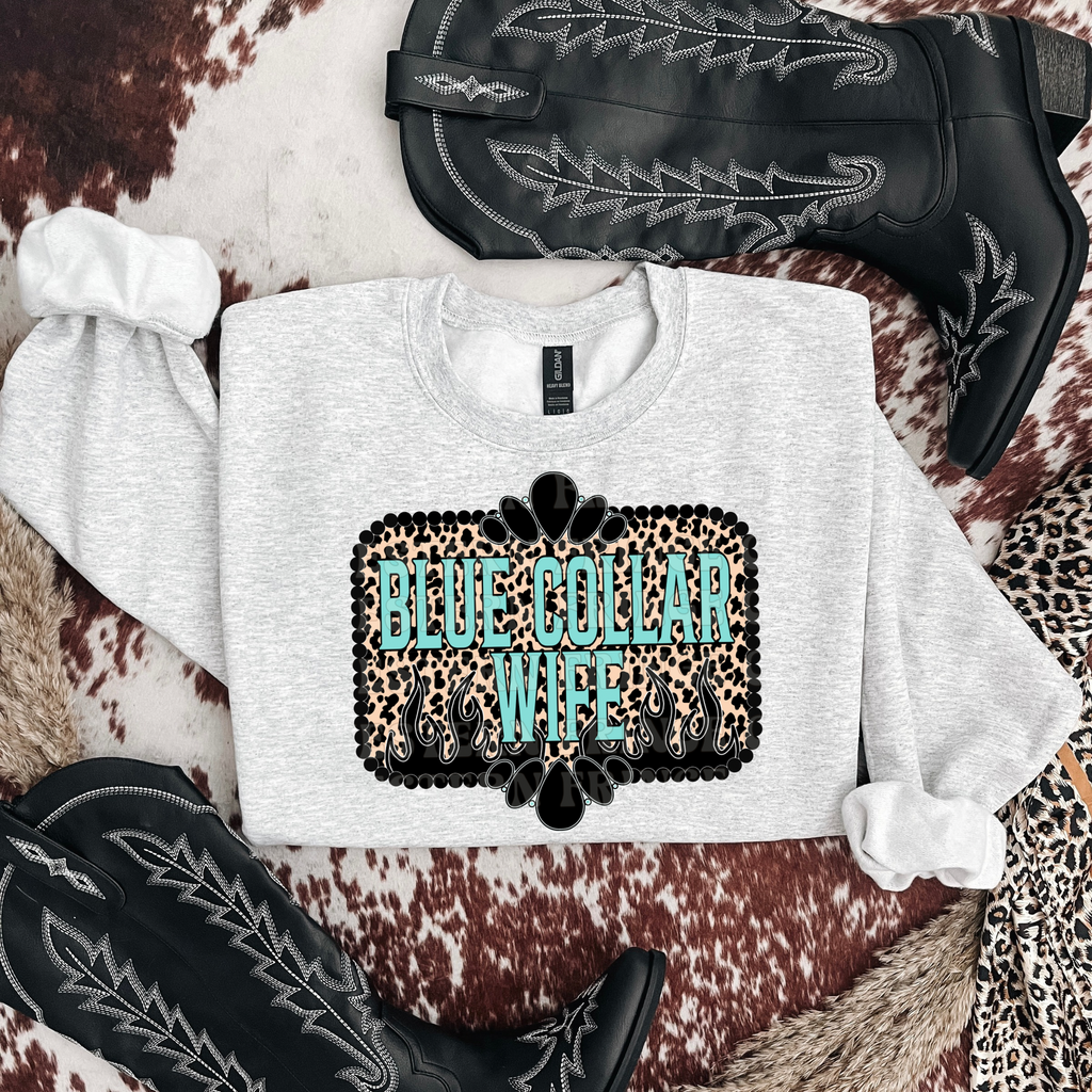 Blue Collar Wife Leopard Graphic T-Shirt | Crewneck