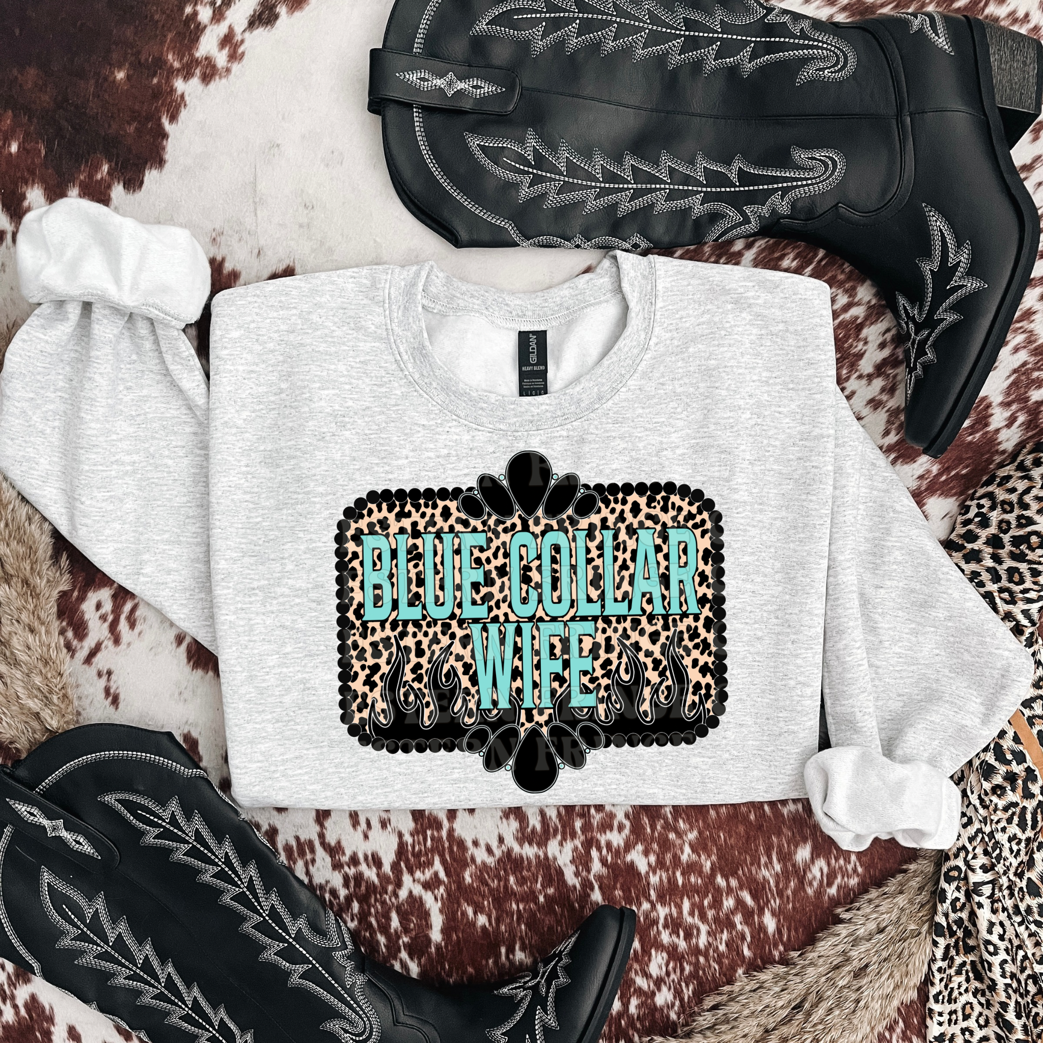 Blue Collar Wife Leopard Graphic T-Shirt | Crewneck