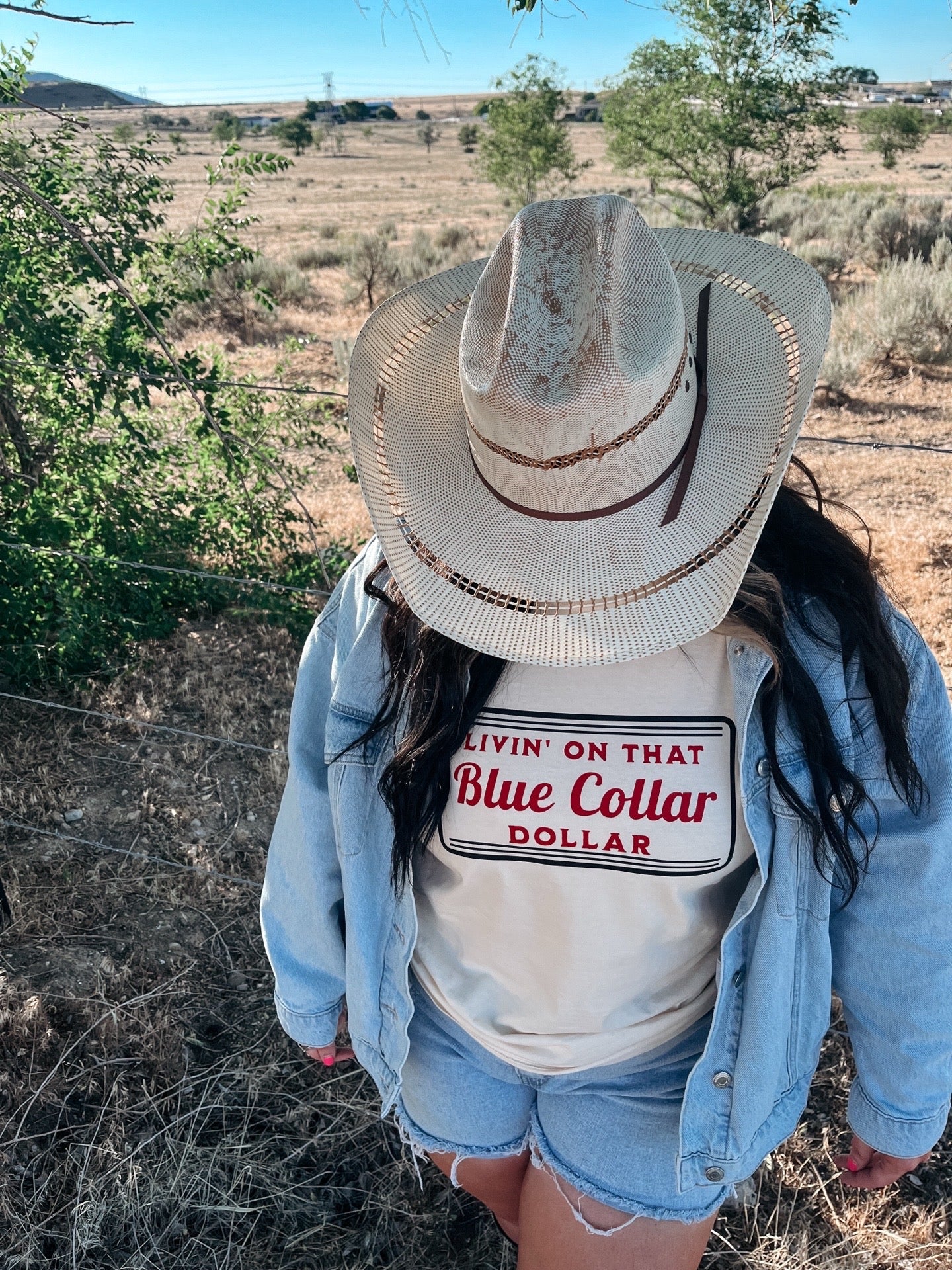 Livin' On That Blue Collar Dollar Graphic T-Shirt | Crewneck | Red Version