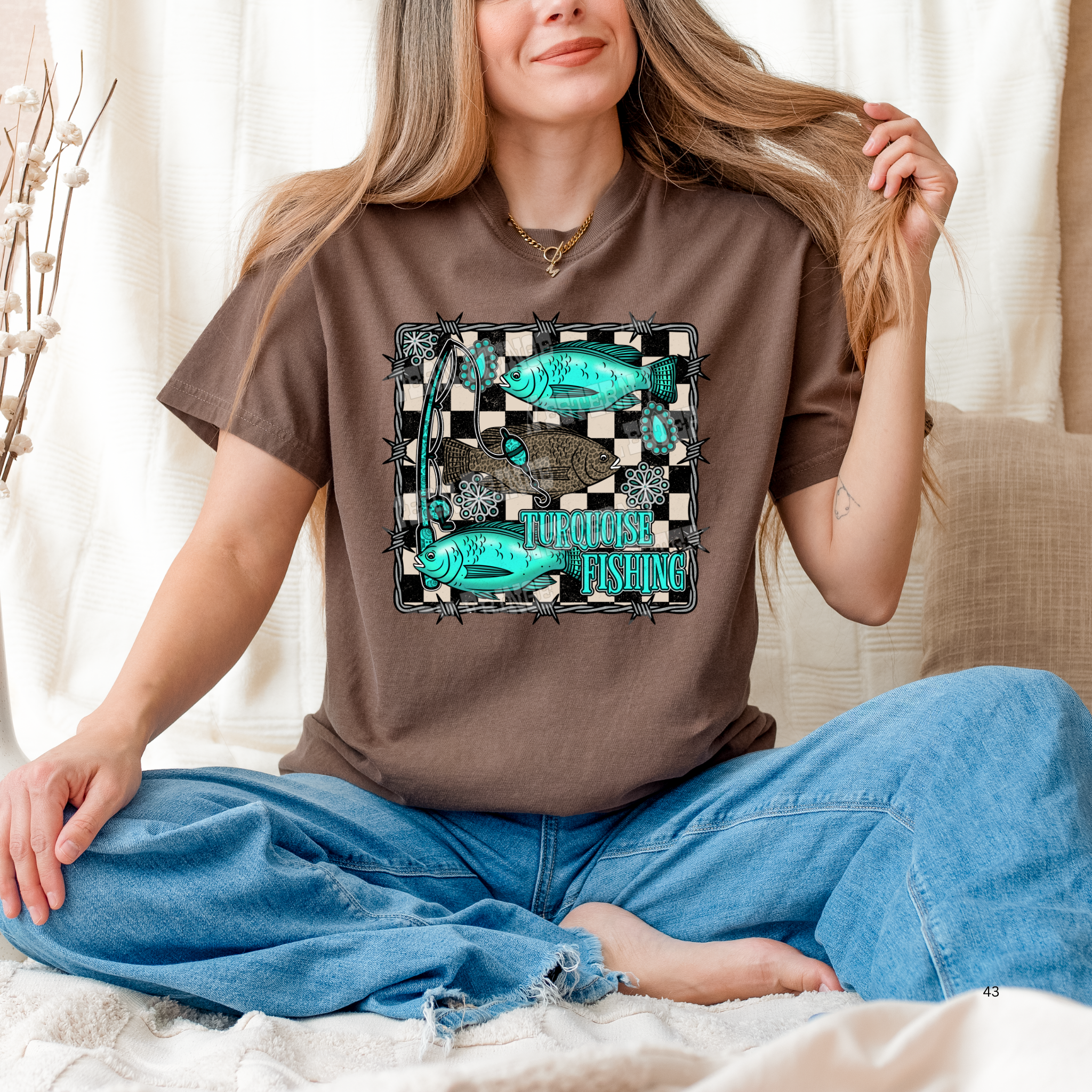 Turquoise Fishing Graphic T-Shirt | Crewneck