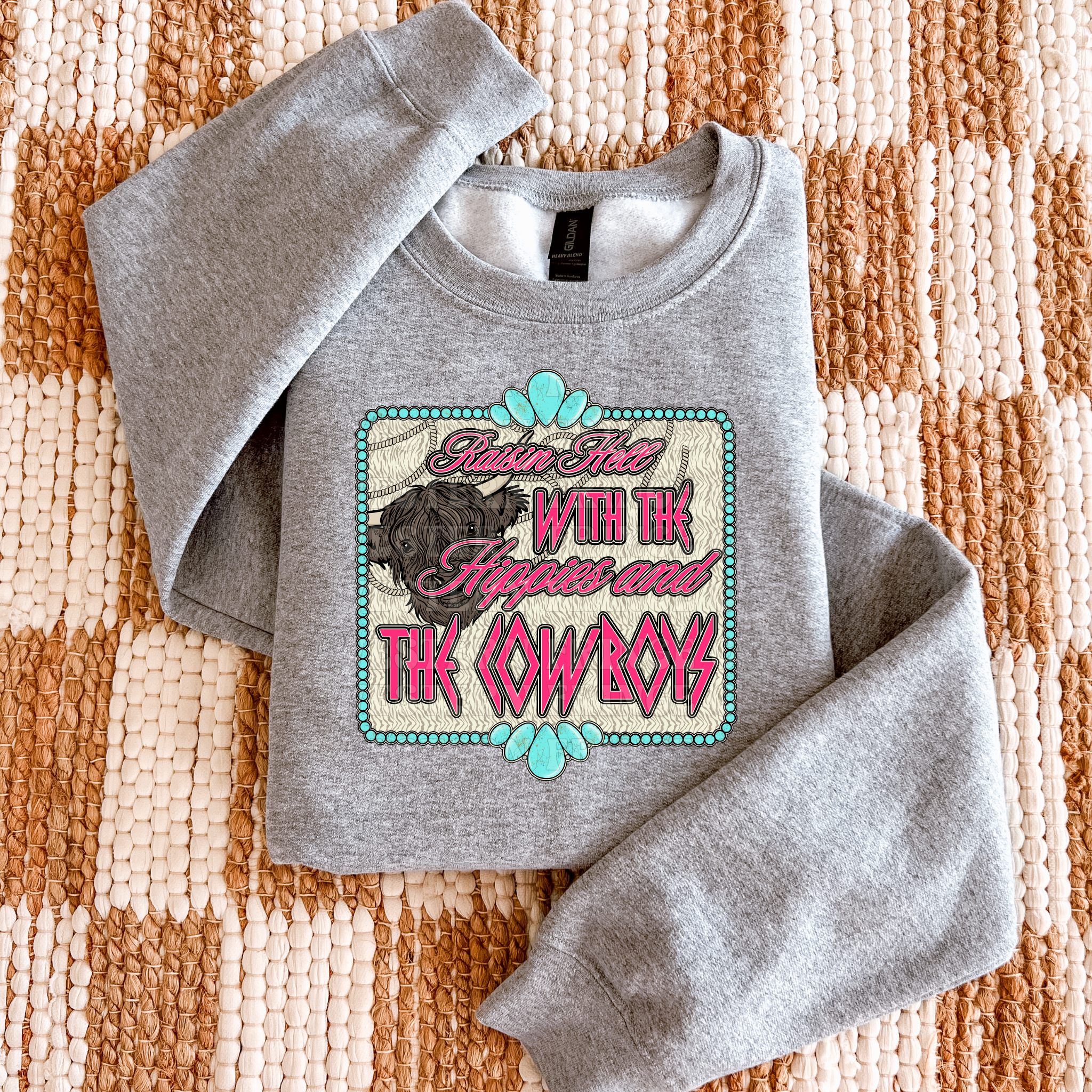 Raisin' Hell With The Hippies And The Cowboys Graphic T-Shirt | Crewneck