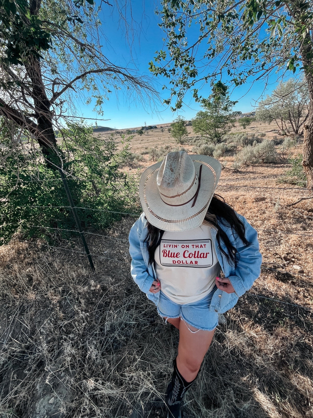 Livin' On That Blue Collar Dollar Graphic T-Shirt | Crewneck | Red Version
