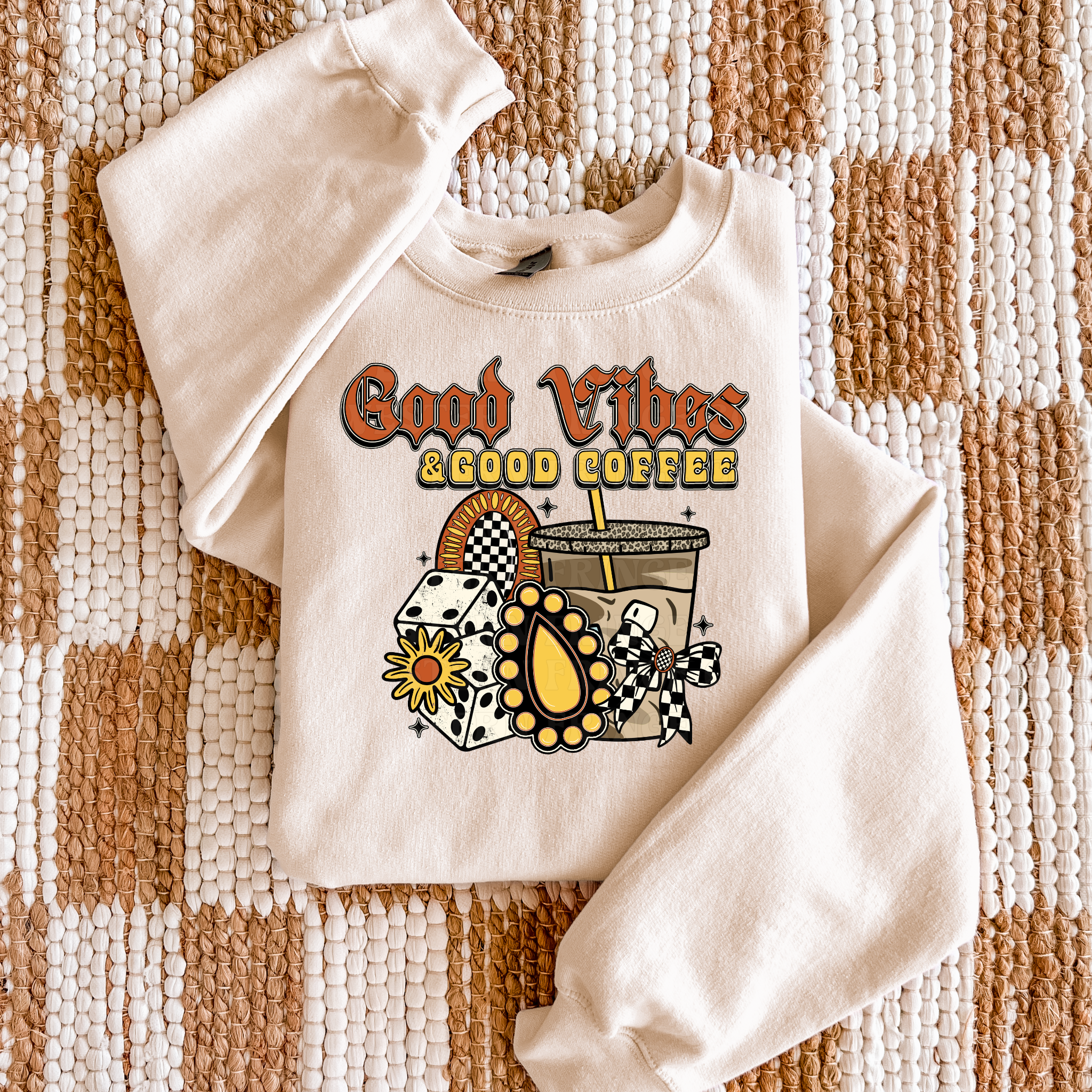 Retro Good Vibes & Good Coffee T- Shirt Graphic T-Shirt | Good Vibes & Good Coffee Crewneck
