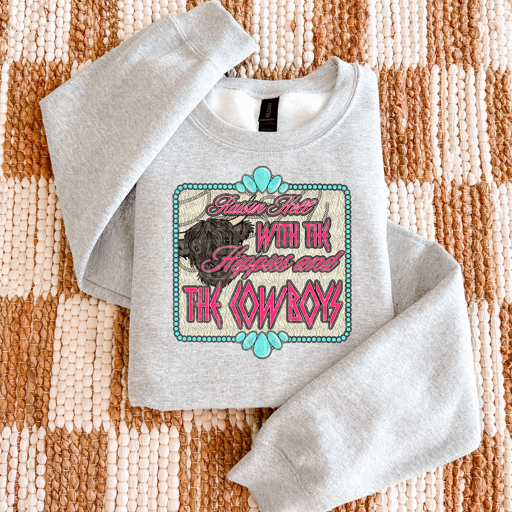 Raisin' Hell With The Hippies And The Cowboys Graphic T-Shirt | Crewneck