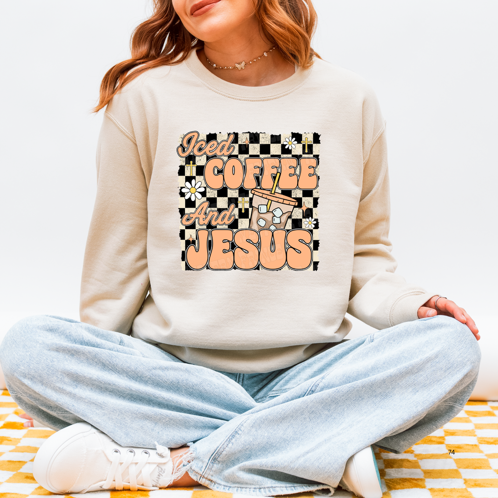 Iced Coffee And Jesus Graphic T-Shirt | Crewneck