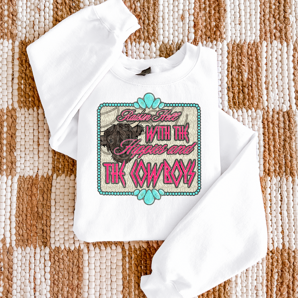 Raisin' Hell With The Hippies And The Cowboys Graphic T-Shirt | Crewneck