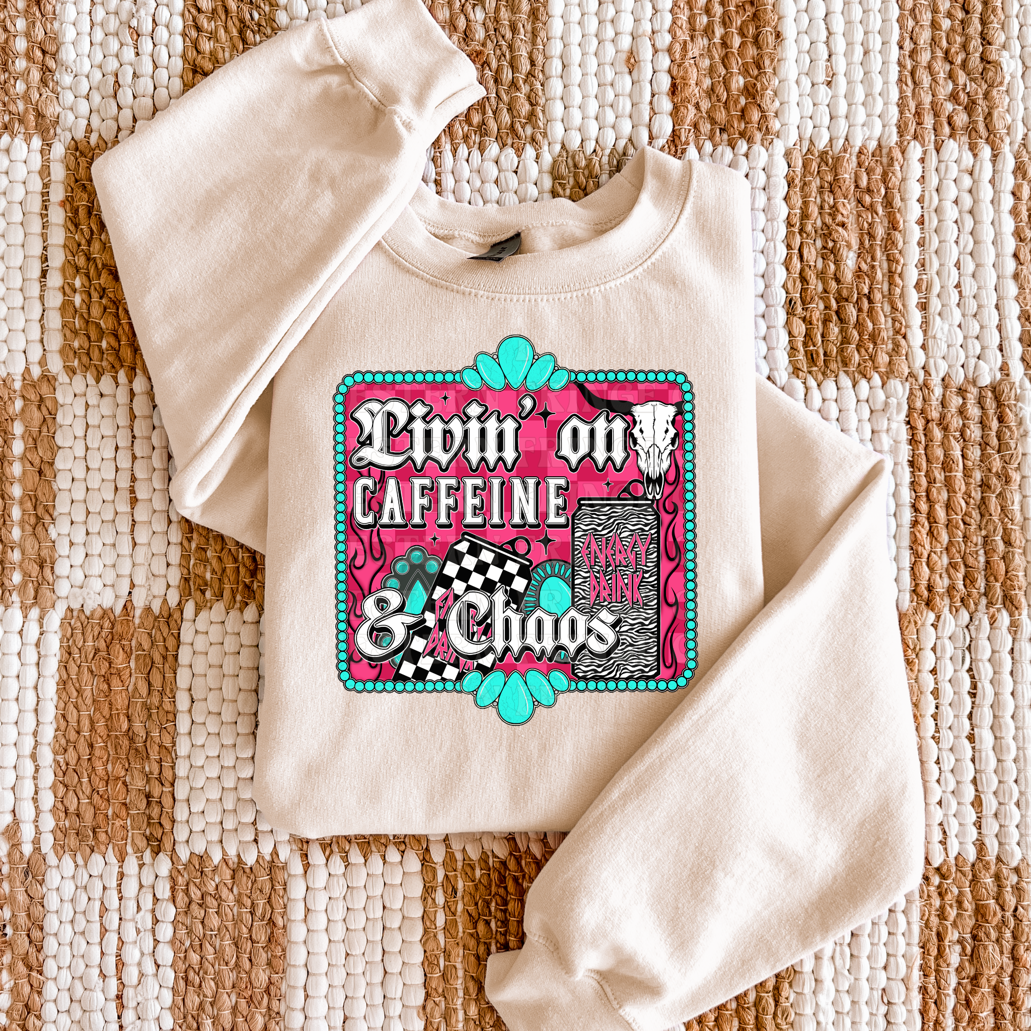 Livin' On Caffeine & Chaos Graphic T-Shirt | Caffeine & Chaos Crewneck