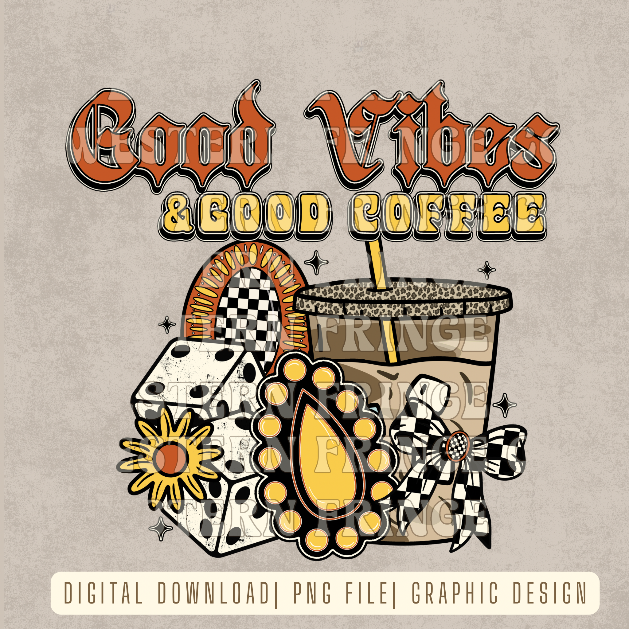 Good Vibes & Good Coffee Digital Download | Retro Yellow & Orange | High Resolution PNG Graphic File
