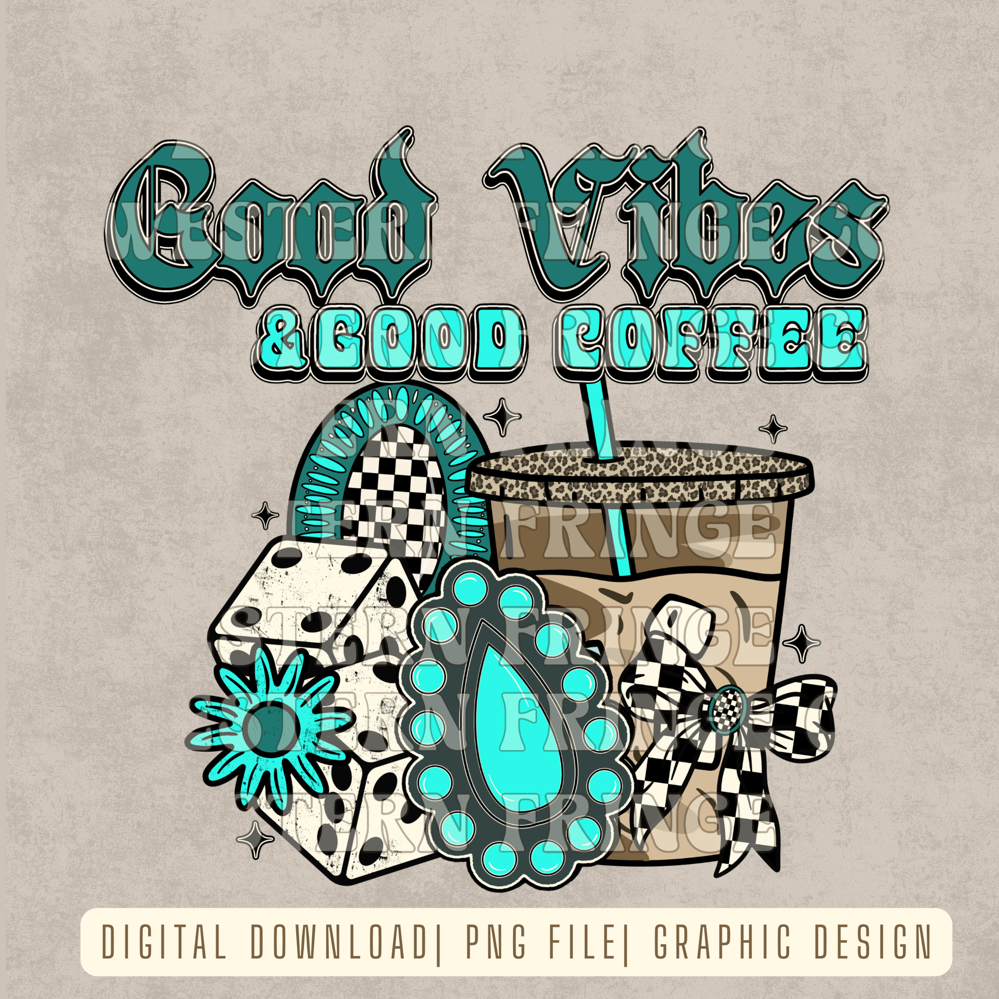 Good Vibes & Good Coffee Digital Download | Retro Turquoise |  High Resolution PNG Graphic File